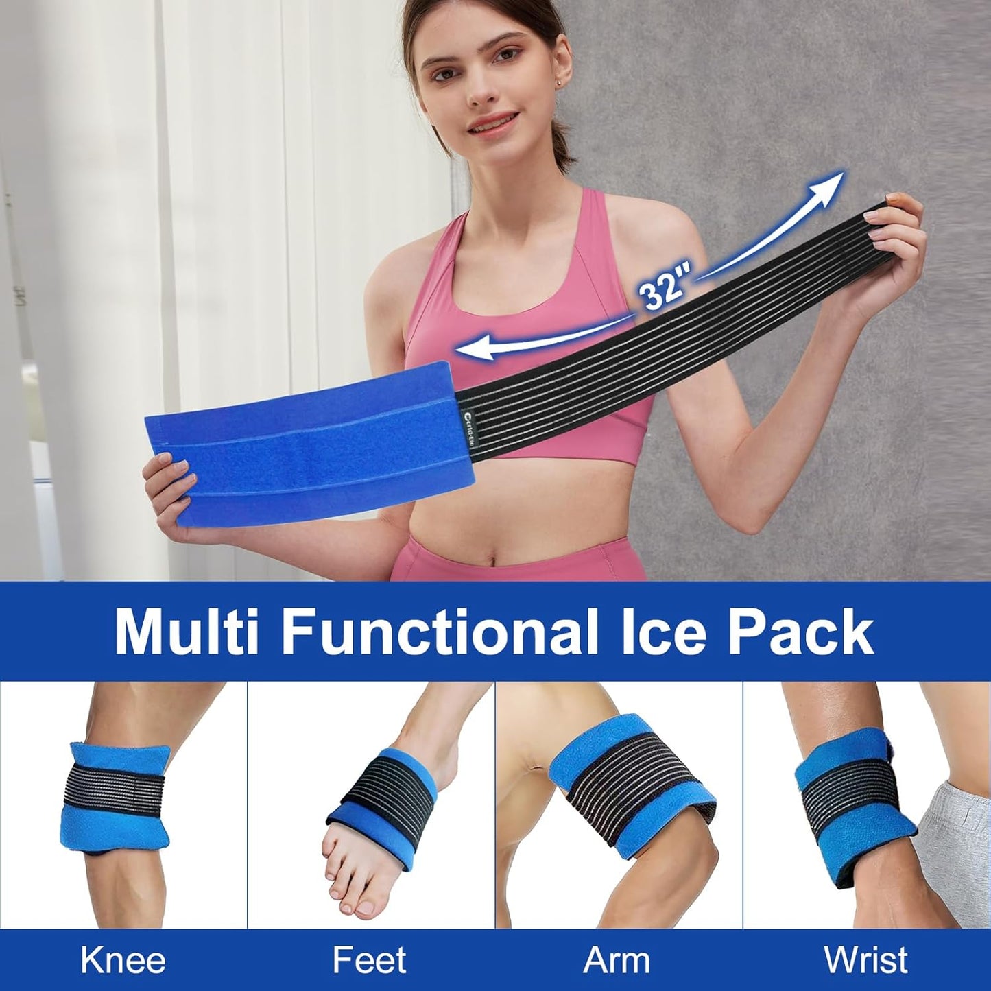 Reusable Hot and Cold Packs for Injuries, 2 Flexible Gel Ice Pack Cold Hot Compress for Joint Pain, Muscle Soreness, Tension Headache, Adjustable Therapy Wrap for Knees, Back, Shoulders, Arms and Legs