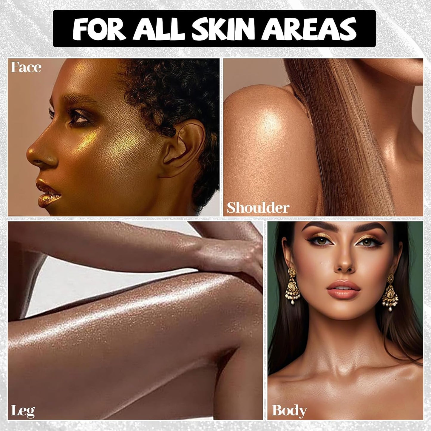 Shimmering Body Oil,Face & Body Glitter Makeup Liquid Highlighter, Moisturizing Body Glitter Dewy Highlighter,Long Lasting Highlighter Face Brighten,Liquid Face Glow Sparkles Body Oil for Women