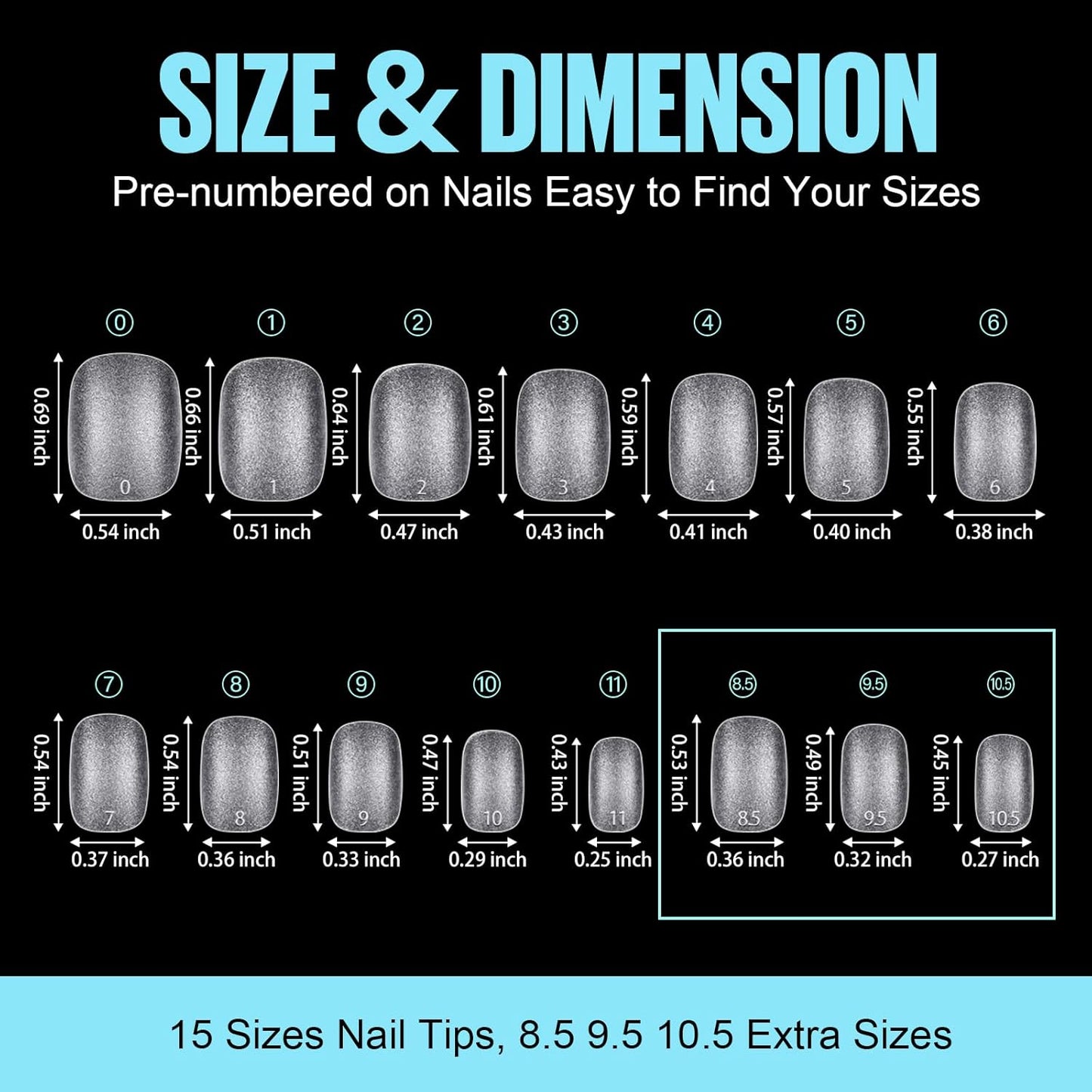 TOMICCA Extra Short Oval Nail Tips - 450Pcs Acrylic Nail Tips, 15 Sizes Fake Gel Tips, Double-sided Matte Full Cover Gel Tips for Nail Extensions