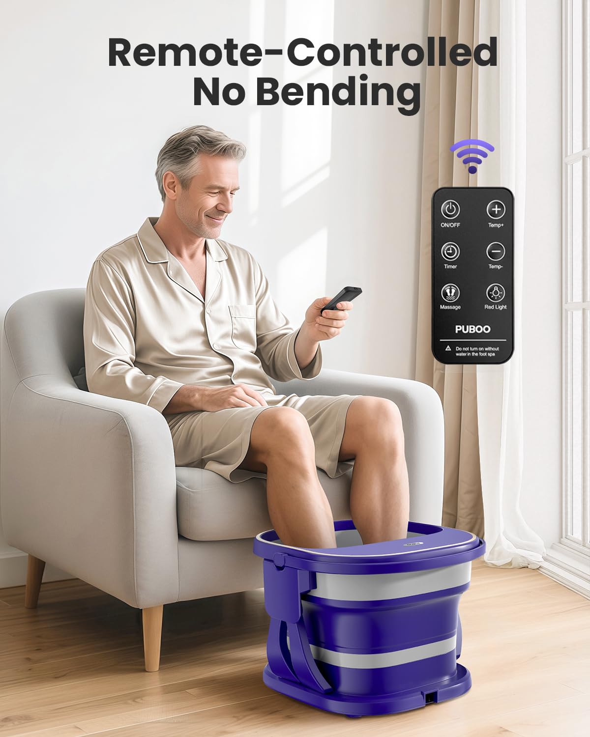 Puboo Electric Foot Bath Massager with Remote, 16 Motorized Massage Balls for Stress Relief, Collapsible Foot Spa Bath Massager with Heat, Pedicure Spa Tub with Temp Control, Purple