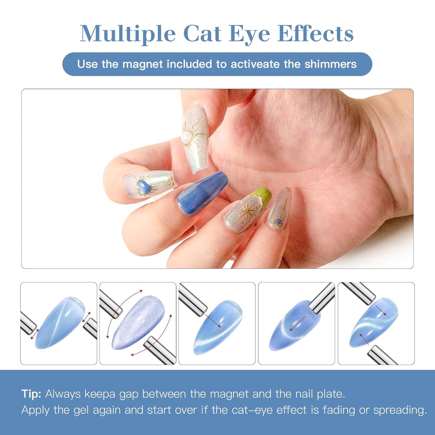 High-Density Cat Eye Gel Nail Polish with Magnet Stick, 15ml Dopamine Color Palette, Magnetic Effect Gel for DIY Manicure, Multiple Color Options - Ocean Luster