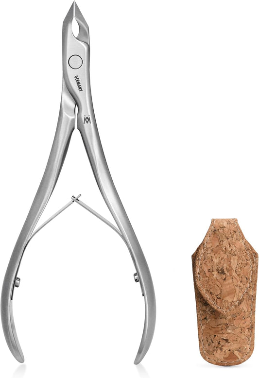 GERMANIKURE Tapered Professional Cuticle Trimmer - 1/2 Half Jaw Nipper - Ethically Made in Germany - FINOX Stainless Steel Sharp Cuticle Remover in Cork Case – Manicure Tool, r155, 5mm