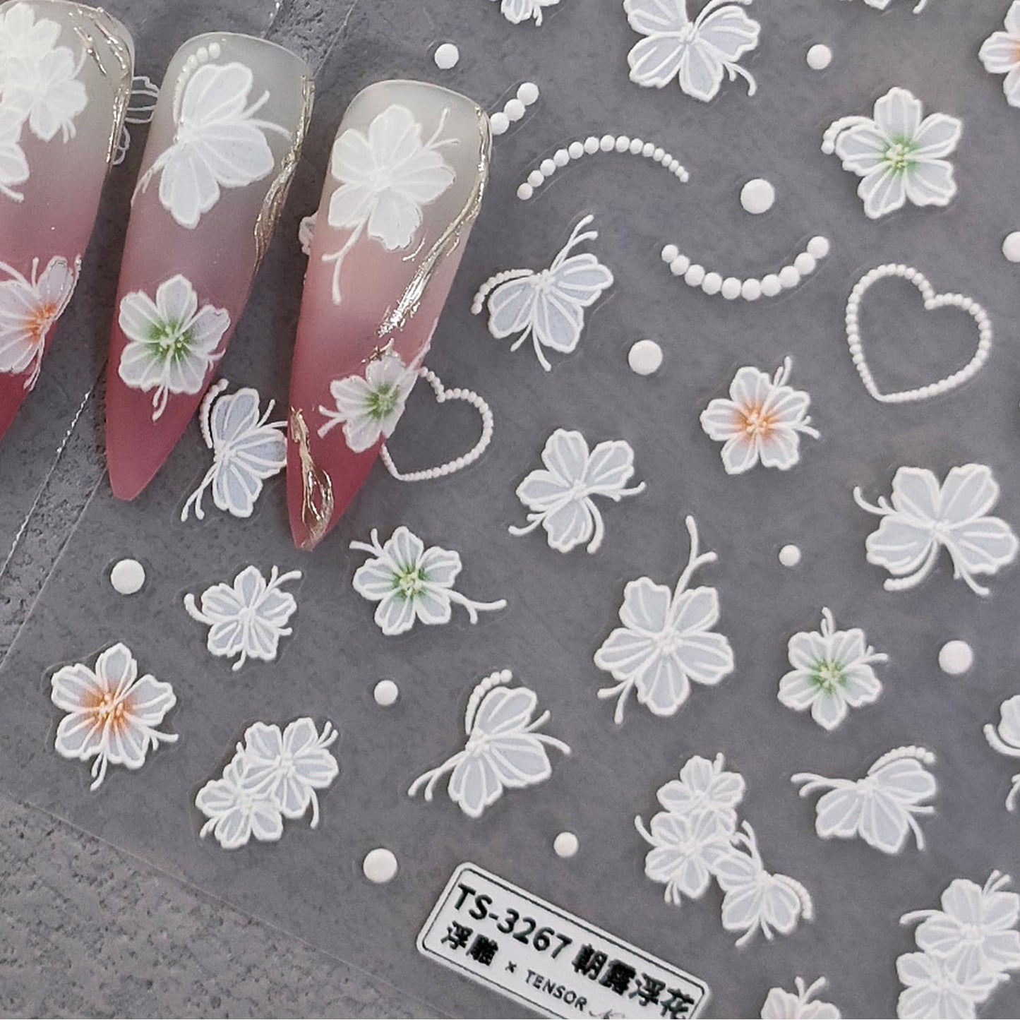 5D Embossed Flower Nail Stickers for Nail Art Floral Nail Art Stickers Self-Adhesive Nail Decals for Women Nail Supplies Design Sticker(1, Flower)