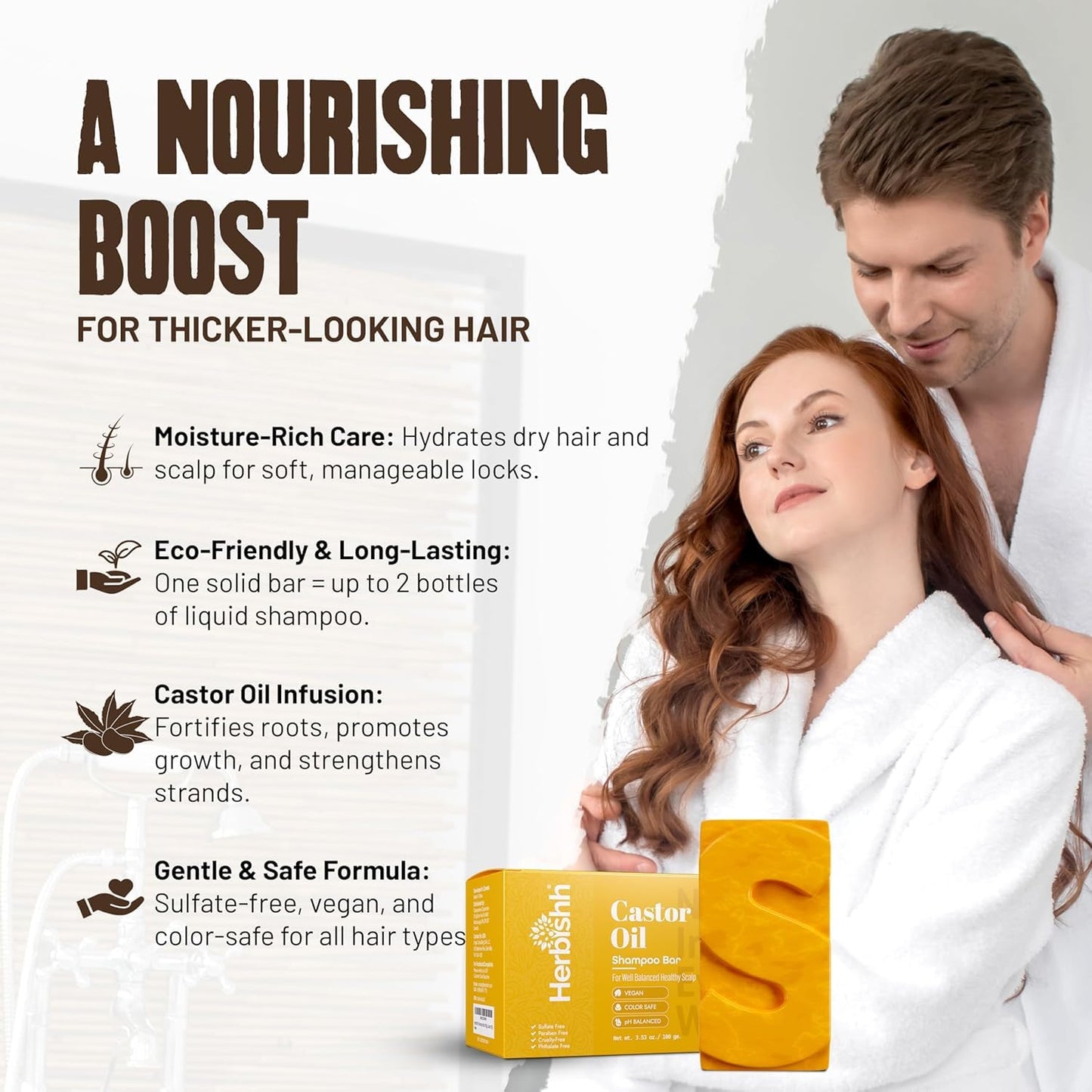 Herbishh Castor Oil Shampoo Bar – Nourishing Solid Shampoo Bar for Hair Growth & Thinning Hair – Castor Oil Shampoo Soap for Moisturized Scalp – Natural Soap 3.53 oz Pack of 2