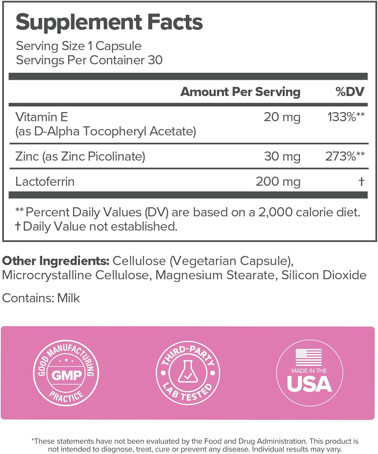 O Positiv FLO Acne Capsules – Reduce Number and Severity of Pimples, Whiteheads, Blackheads, and Pustules on Face, Back, and Body – Colostrum-Derived Lactoferrin, Zinc and Vitamin E – 30 Servings