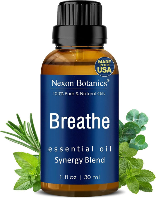 Breathe Essential Oil Blend 30 ml - Breath Sinus Relief with Menthol Oils - for Humidifiers, Diffusers, and Aromatherapy - Nexon Botanics