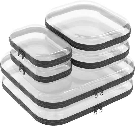 Extra Large 13.7" Durable Clear Travel Organizer Bags 6 Pack, 2x Large, 2x Medium, 2x Small, Clear Hard Shell Zipper Case, Hard Plastic Travel Toiletry Bag for Women, Toy & Make Up Organizer Pouch