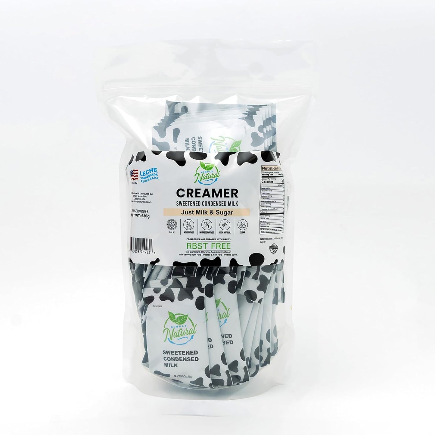 Simply Natural Sweetened Condensed Milk Creamer Single-Serve 9 grams sachet, All Natural Coffee/Tea Creamer (70 sachets bag, Milk Flavor)