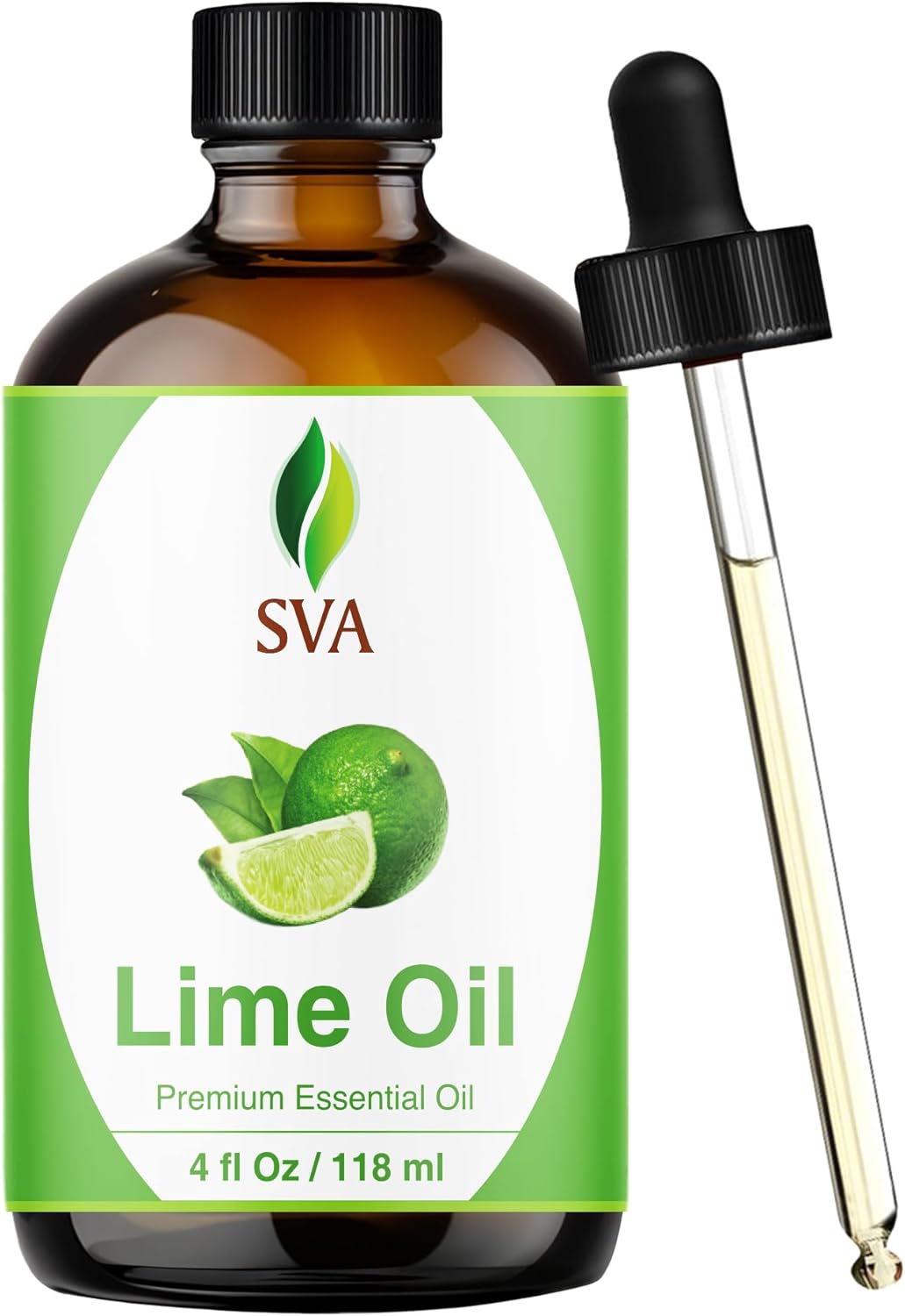 SVA Lime Essential Oil – 4 Fl Oz – 100% Natural Lime Oil - for Diffuser, Hair Care, Face, Skin Care, Aromatherapy, Scalp and Body Massage, Soap and Candle Making - with Dropper