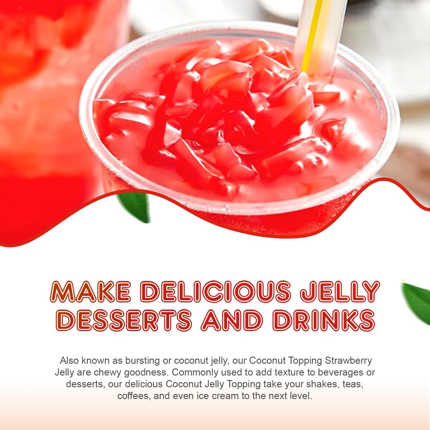 New Fanale Coconut Jelly Topping nata de coco for Boba Tea | Ice Cream | Yogurt | Smoothie | Milk Tea | Desserts (Strawberry, 8.3 lb)