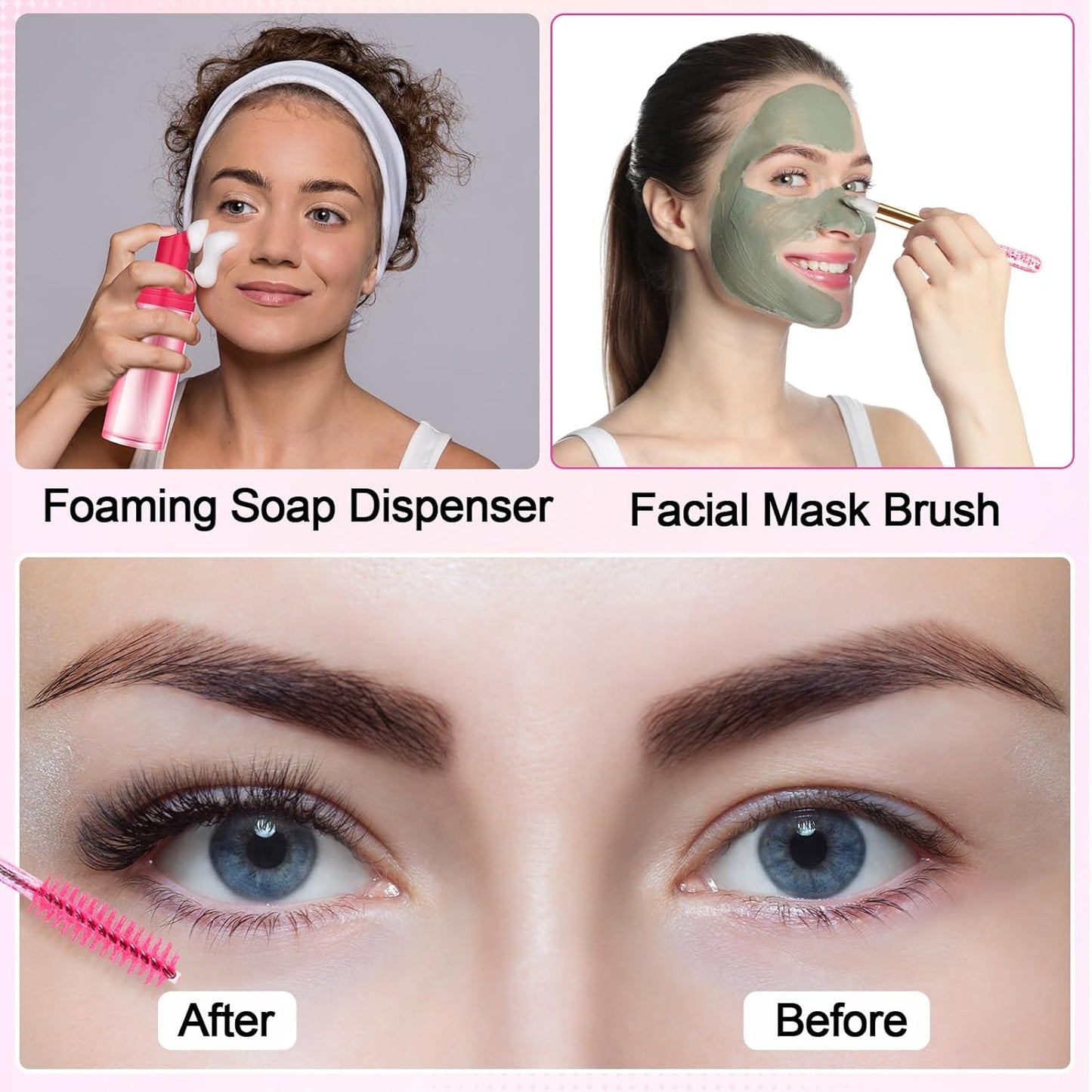 Zhehao 80 Pcs Lash Shampoo Bottle Brushes Kit 20 Foam Pump Dispensers 20 Lash Shampoo Brushes 20 Eyelash Aftercare Bag 20 Cleaning Pipes, Eyelash Extension Supplies(Rose Red)