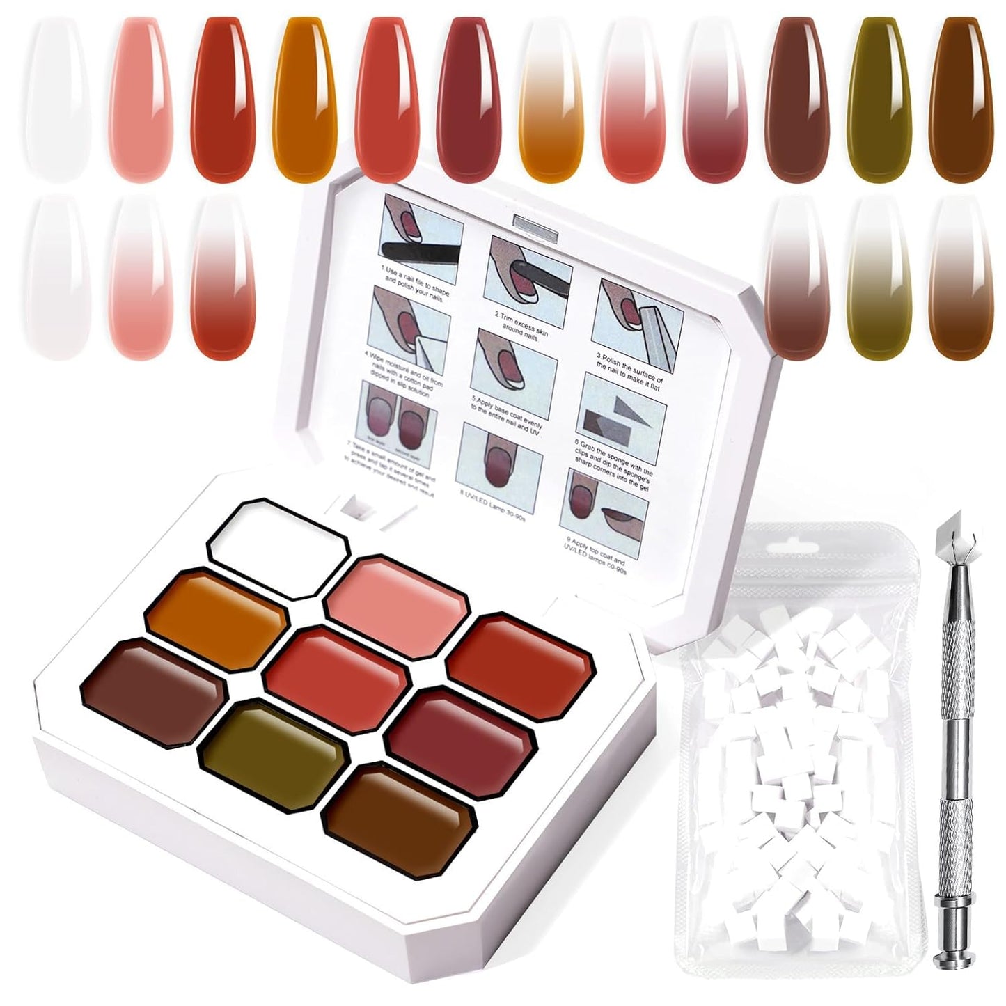 Gradient Painting Gel, 9 Colors Ombre Gel Nail Polish with 100Pcs Nail Sponges &Tweezers Sponging for Pigment Pat Aura Nails, French Manicure DIY Nail Art Ancient City