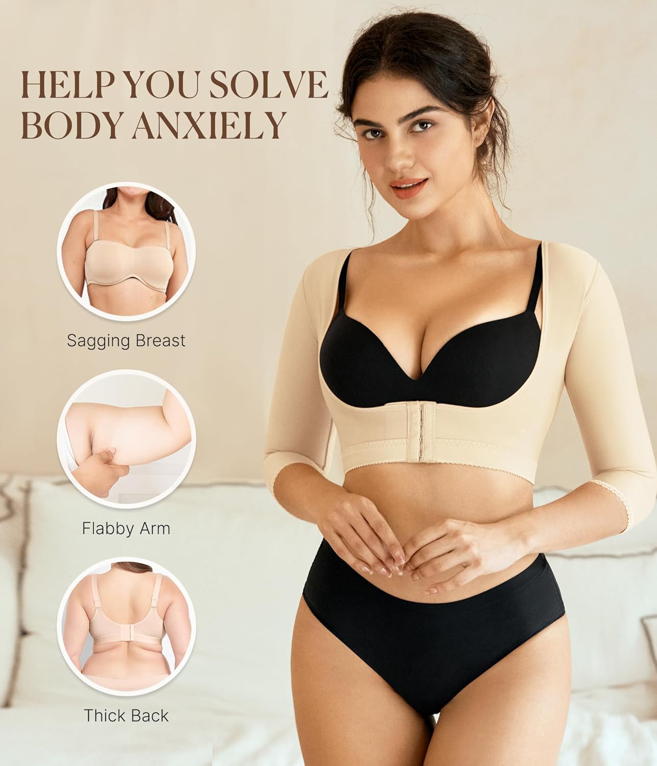 BRABIC Upper Arm Shaper Post Surgical Slimmer Compression Sleeves Posture Corrector Tops Shapewear for Women