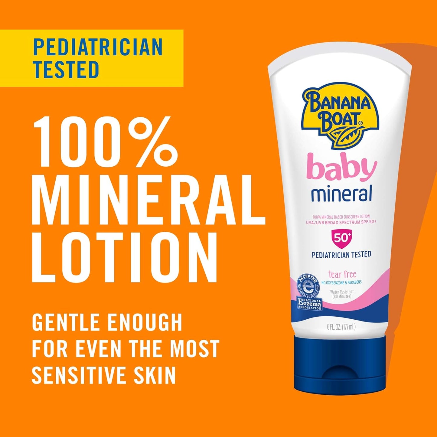 Banana Boat 100% Mineral Baby Sunscreen Lotion SPF 50 Twin Pack | SPF 50 Sunscreen for Babies, Baby Sunblock Lotion, Oxybenzone-Free, 6oz each