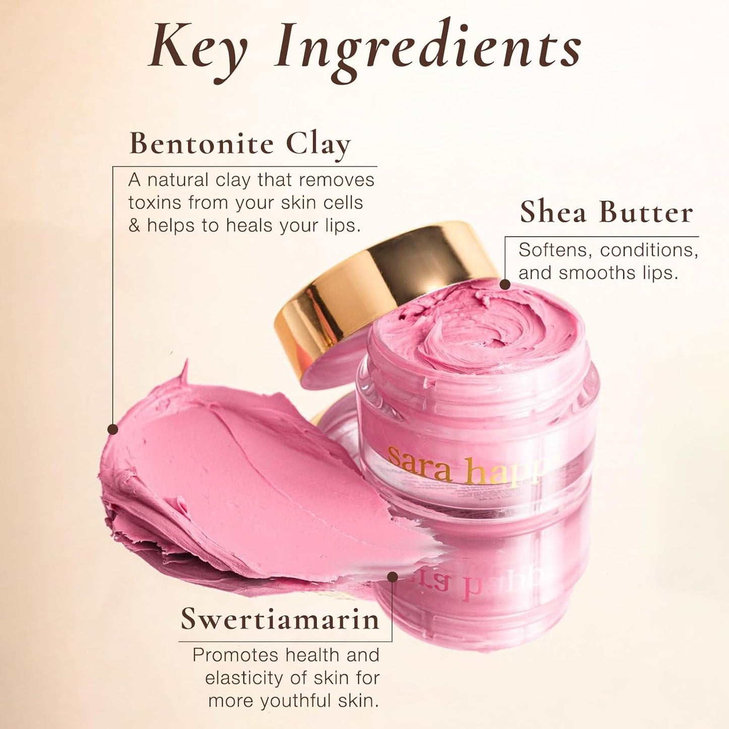 Sara Happ The Sweet Clay Lip Mask to Nourish, Restore, Renew and Regenerate Lips - Healing Bentonite Clay, Shea Butter, Soothing Natural Oils, 0.47 oz (2-Pack)