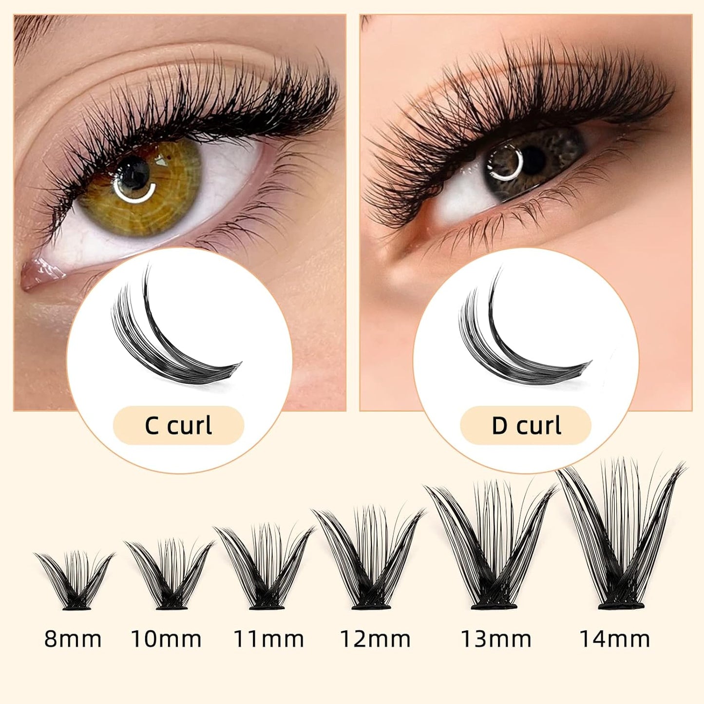 QUEWEL Cluster Lashes 240Pcs Individual Lashes 50D 0.07 C Curl Mix8-14mm Lash Extensions Clusters Lashes Soft&Natural False Eyelashes Individual DIY Eyelash Extension at Home(50D 0.07C mix-8-14)