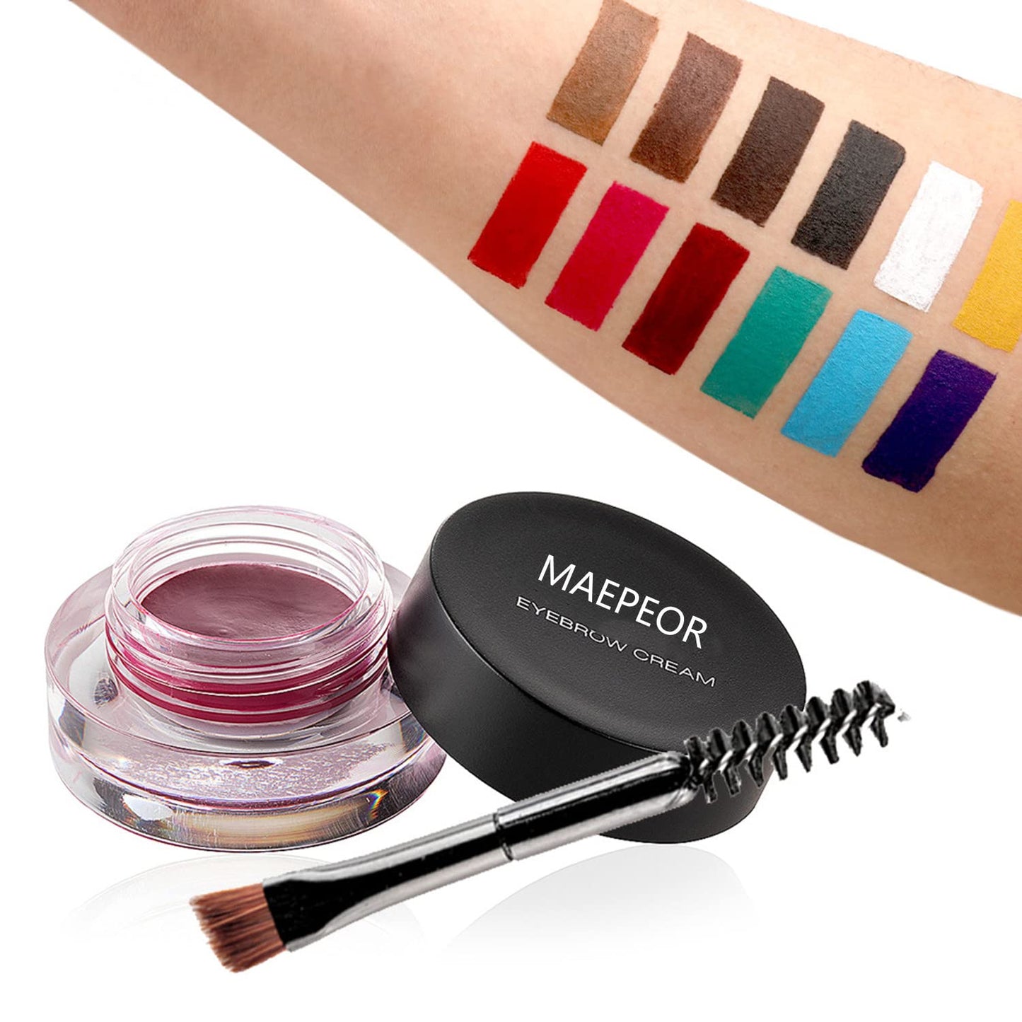 MAEPEOR 12 Colors Eyebrow Pomade - Full-pigmented, Long Lasting Waterproof Eyebrow Cream Gel Filling & Shaping Tinted Enhancers with Brush for Daily or Cosplay (05 White Out)