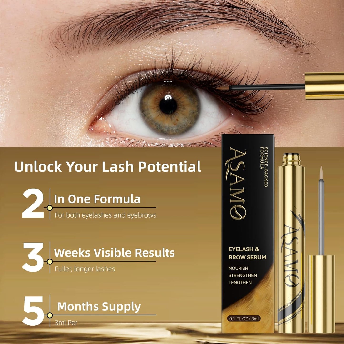 Eyelash & Eyebrow Growth Serum – 15 Plant Extracts for Longer, Denser & Fuller Lashes & Brows, Boosts Natural Hair Development,eyelash serum,Hypoallergenic Oil-Free,lash growth serum (Glossy Black)