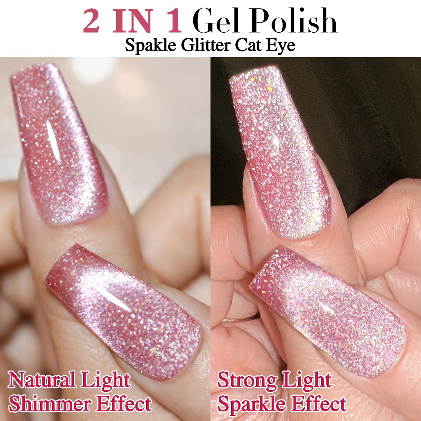 Double Rhythm 15ML Ice Glass Cat Eye Gel Polish with Magnet Holographic Glitter Shimmer Translucent Sheer Color Salon Soak Off Magnetic Nail at Home (Skin Pink-MC1065)