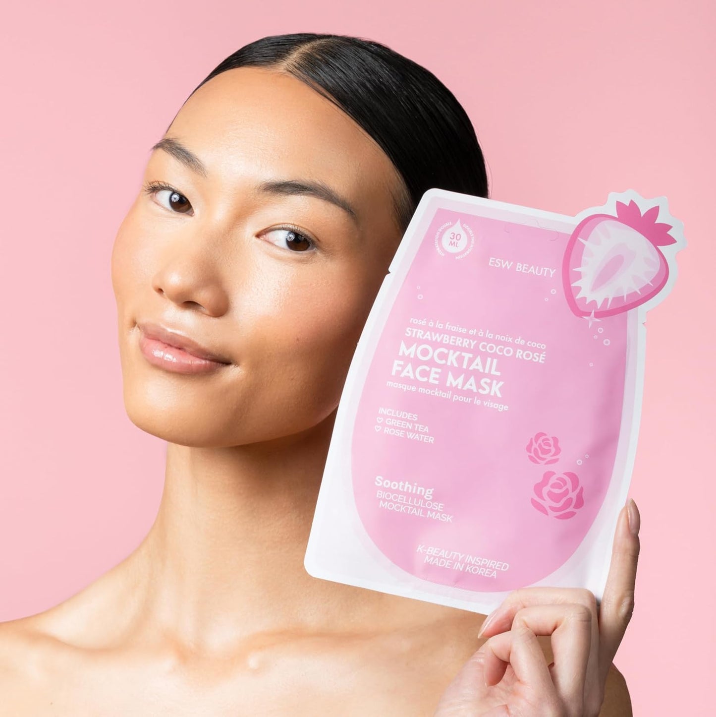 ESW Beauty Strawberry Coco Rosé Soothing Face Mask - Hydrating, Calming, Vegan Face Mask with Coconut Water, Green Tea, & Strawberry Extract for Sensitive Skin