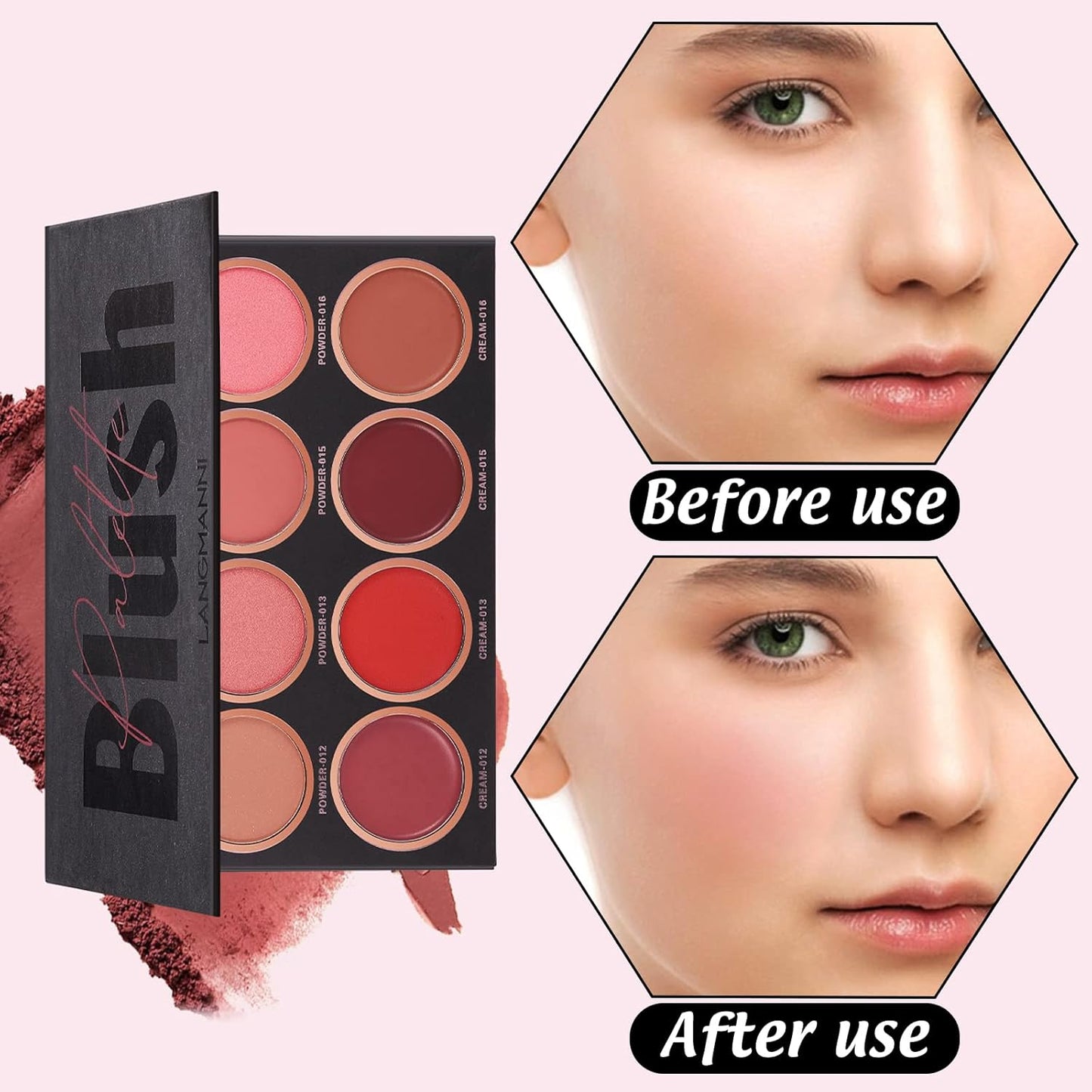 8 Colors Blush Palette,Vegan, Cruelty Free & Hypoallergenic,Women Facial Makeup Plate,Skin Tone Enhancing-Meiyugo