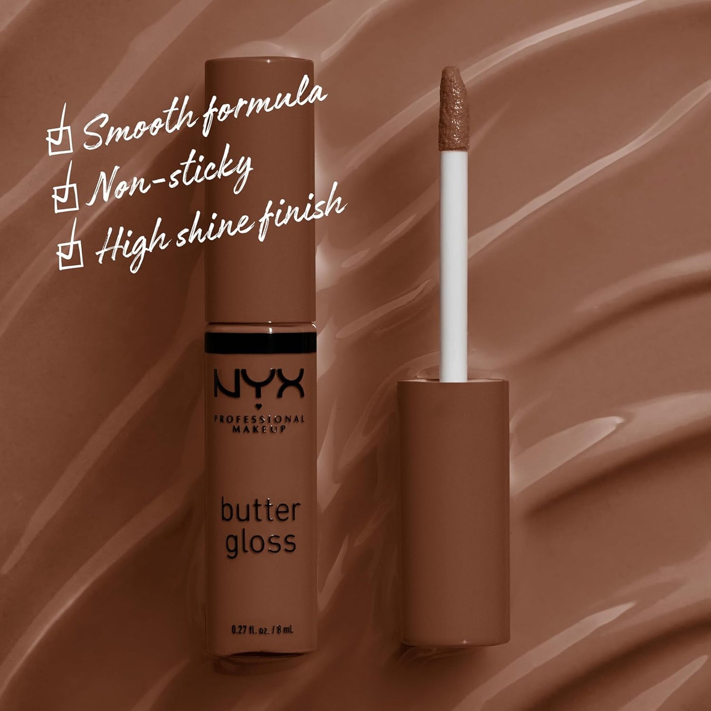 NYX PROFESSIONAL MAKEUP Butter Gloss Brown Sugar, Non-Sticky Lip Gloss - Fudge Me (Warm Brown)
