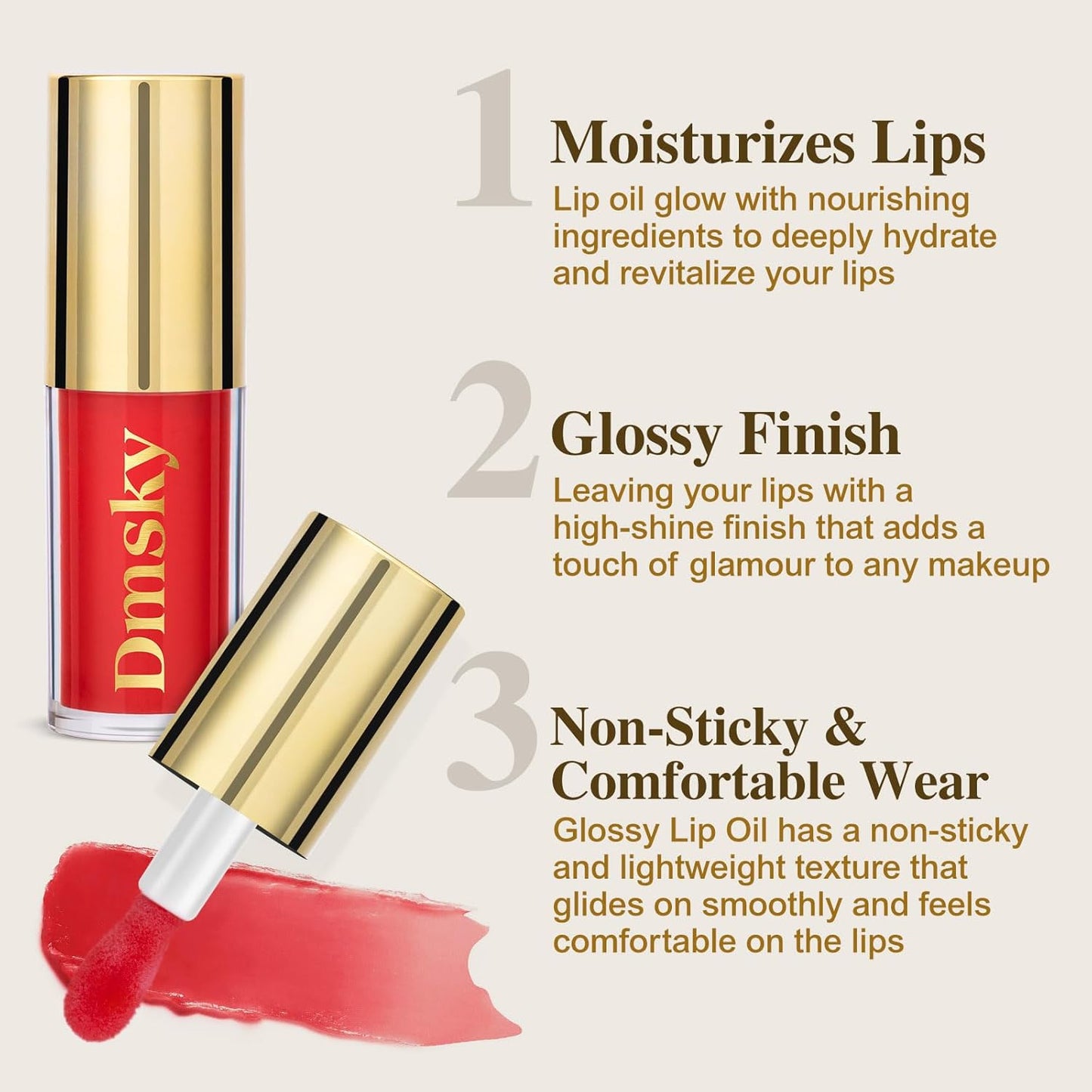 Dmsky Hydrating Lip Gloss Set 6 Pack, Tinted Lip Oil For A High-shine Finish, Nourishing Lip Plumper Gloss with Vitamin E, Non-Sticky and Vegan Color Lip Glow Oil