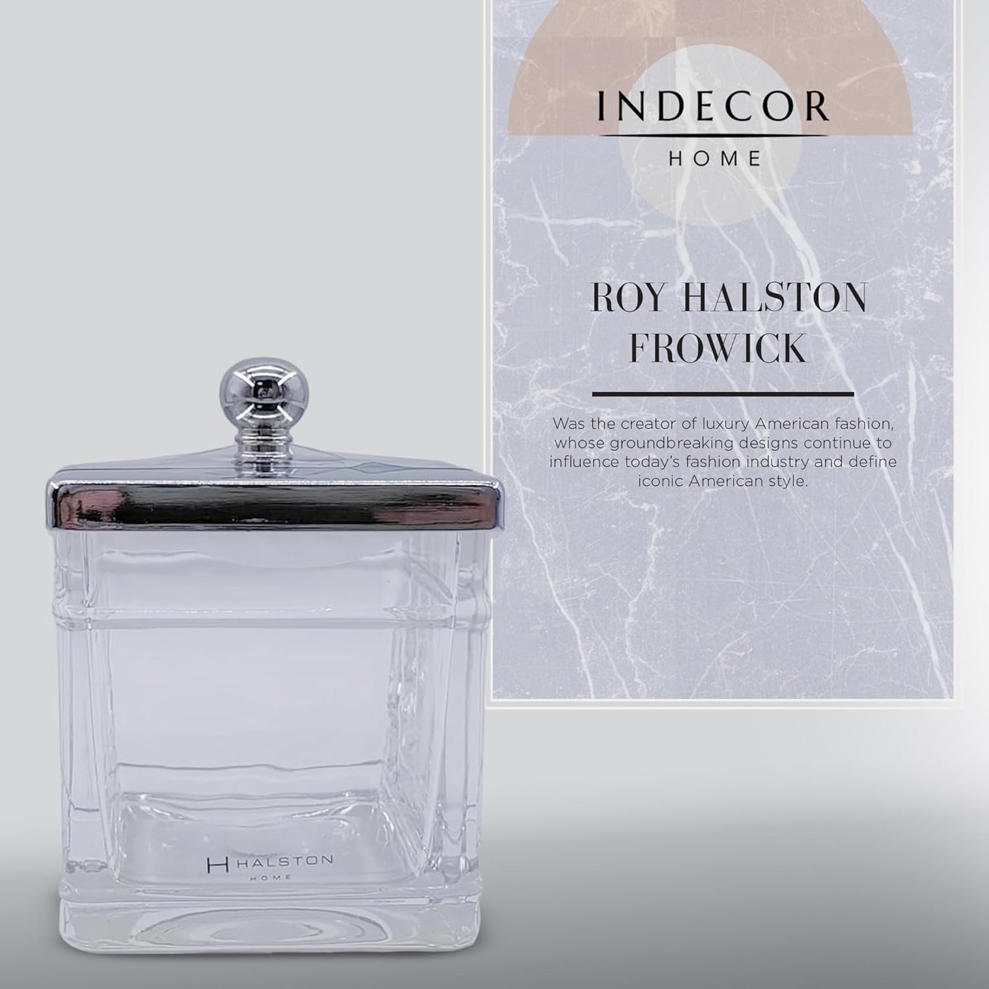 Apothecary Glass Cotton Jar Holder Silver Stainless Steel Lid, Elegant Bathroom Storage Canister for Qtips, Cotton Balls, Floss, Makeup Organizer, Vanity Bathroom Organization