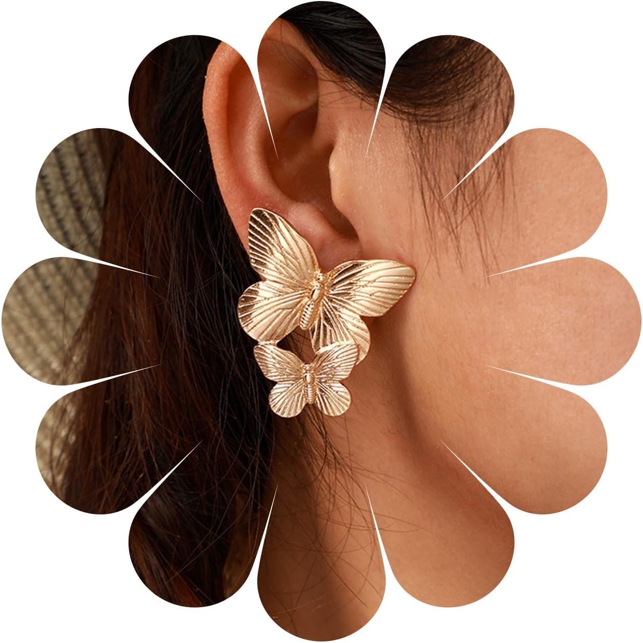 Boho Big Butterfly Drop Earrings Vintage Gold Double Butterfly Dangle Earrings Statement Animal Butterfly Earrings Prom Butterfly Earrings Jewelry for Women