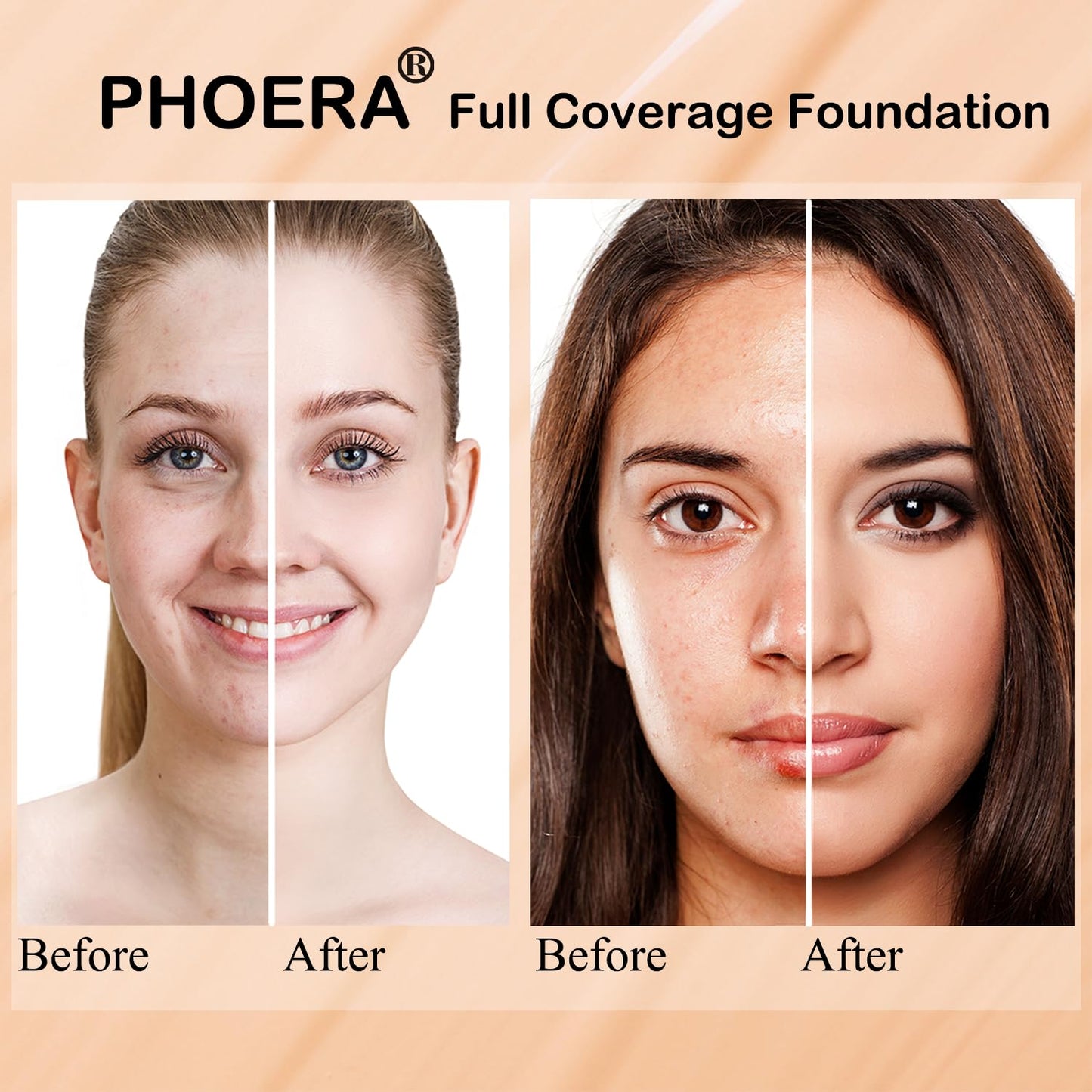 PHOERA Foundation, PHOERA Matte Liquid Foundation,PHOERA Makeup for Women, PHOERA Foundation Full Coverage Concealer, 30ml 24HR Matte Oil Control Concealer (110-Truffle*2)