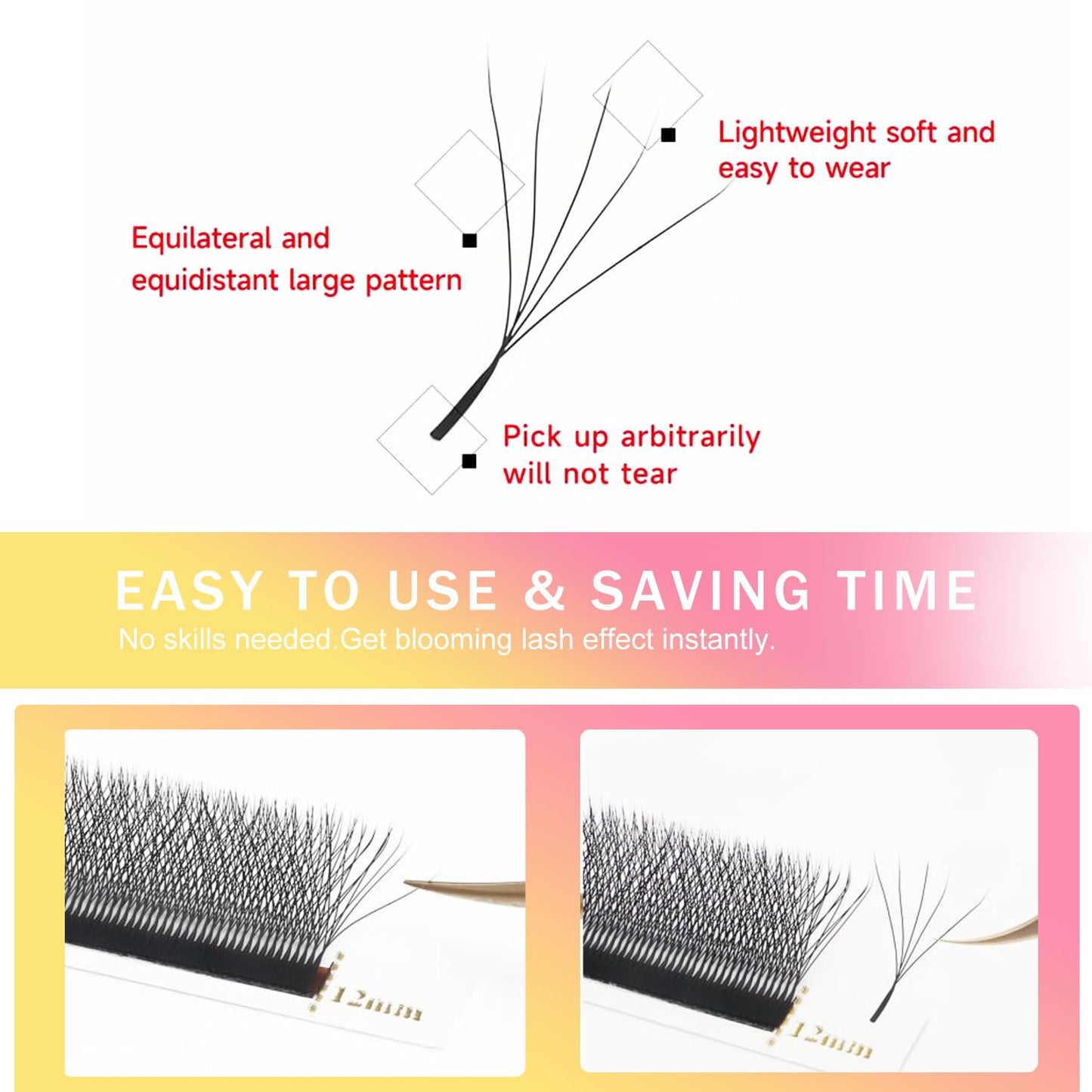 W Lash Extensions Supplies 5D Eyelash Extensions W Shape 0.07mm Thickness D Curl 15mm Premade Fans Easy Fan Lashes Volume Matte Black 12 Rows Crisscross Eye Lashes(W-5D-0.07-D,15mm)