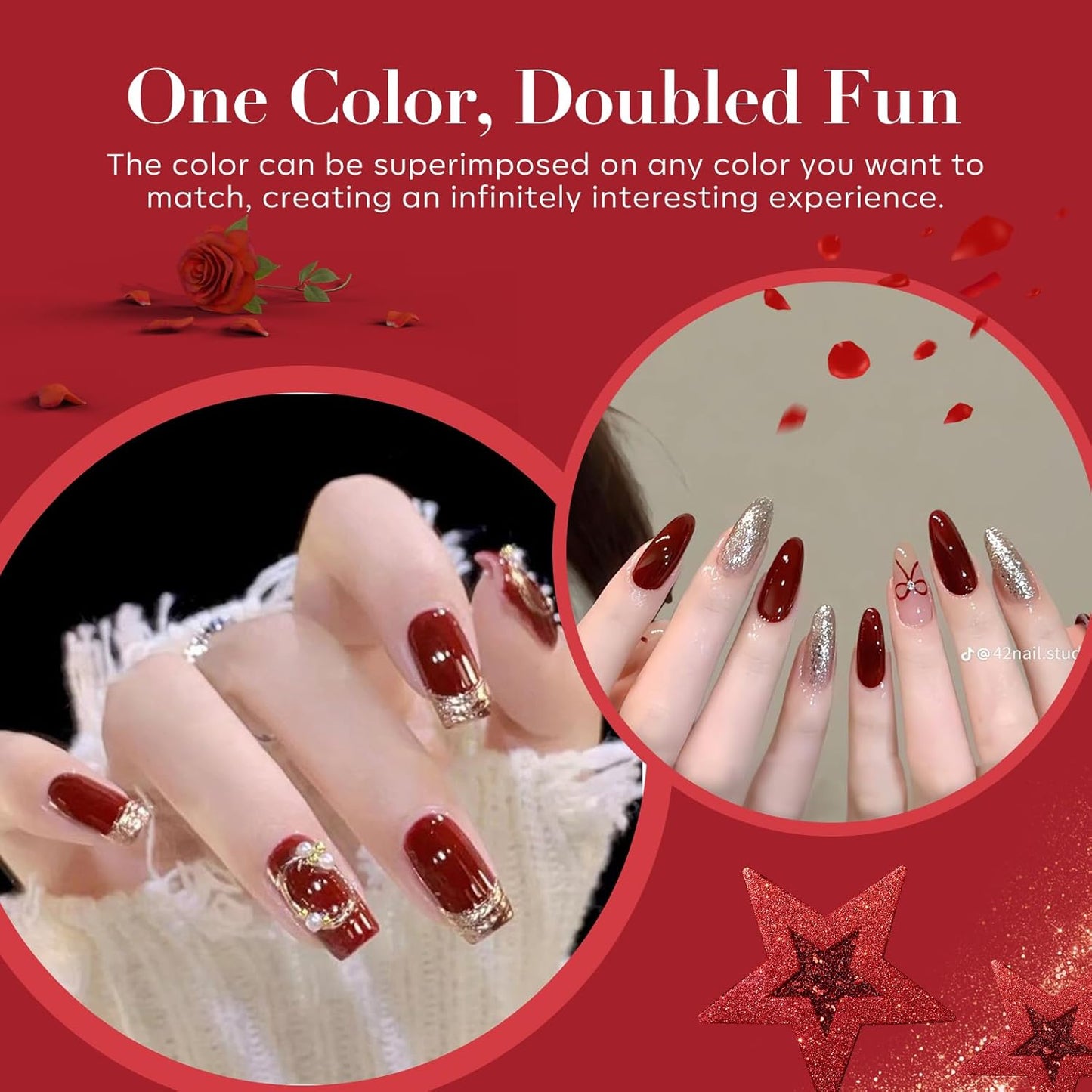 AZUREBEAUTY Dip Powder Nail Kit,4 Colors Red Burgundy Berry Dipping Powder System Liquid Set Recycling Tray with Base & Top Coat Activator for French Nail Art Manicure Salon DIY