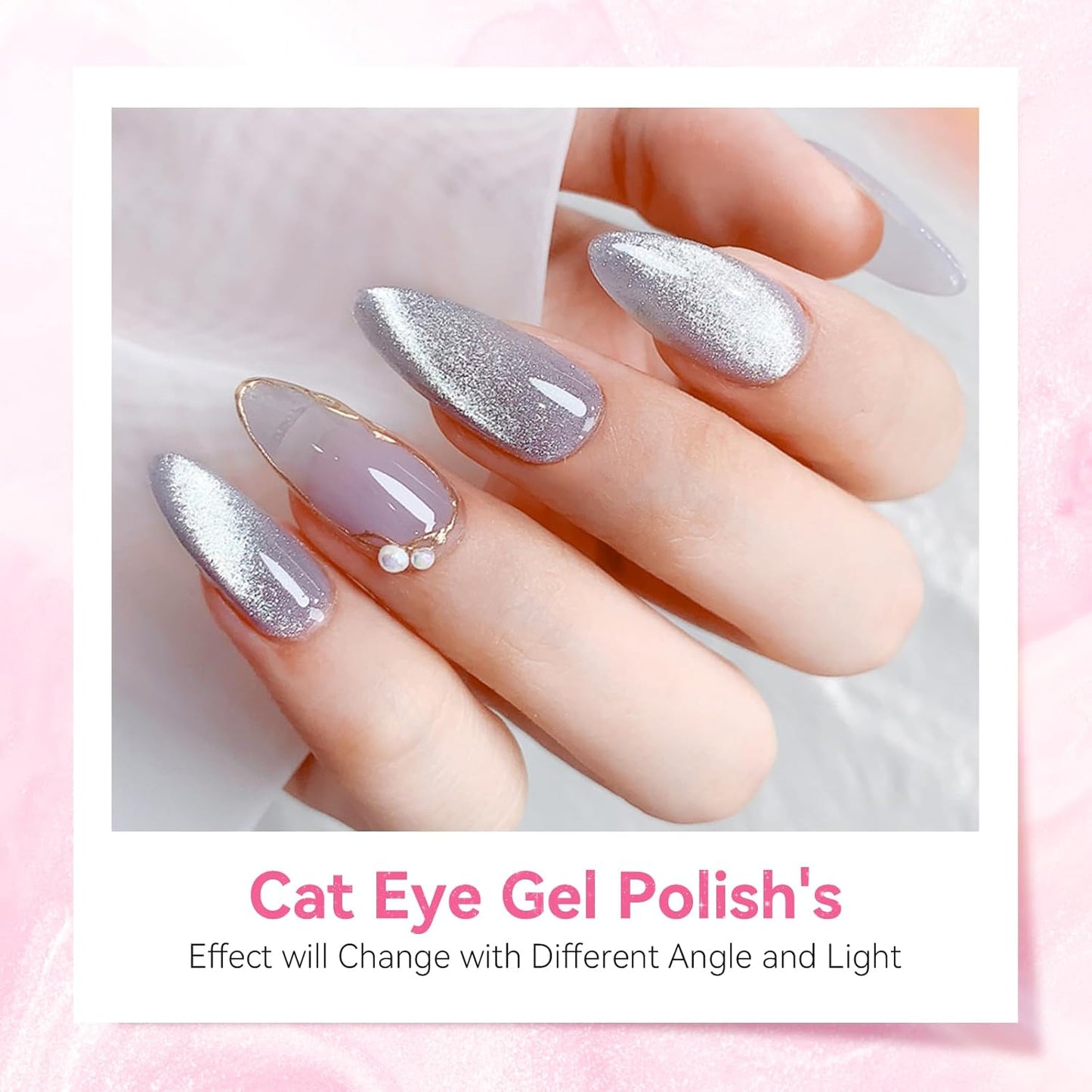 Makartt Universal Silver Cat Eye Gel Polish: Sparkle Glitter Nail Polish Holographic Magnetic Gel with Magnet DIY at Home for Beginner Easy to Use Nail Art Design Manicure 10ml