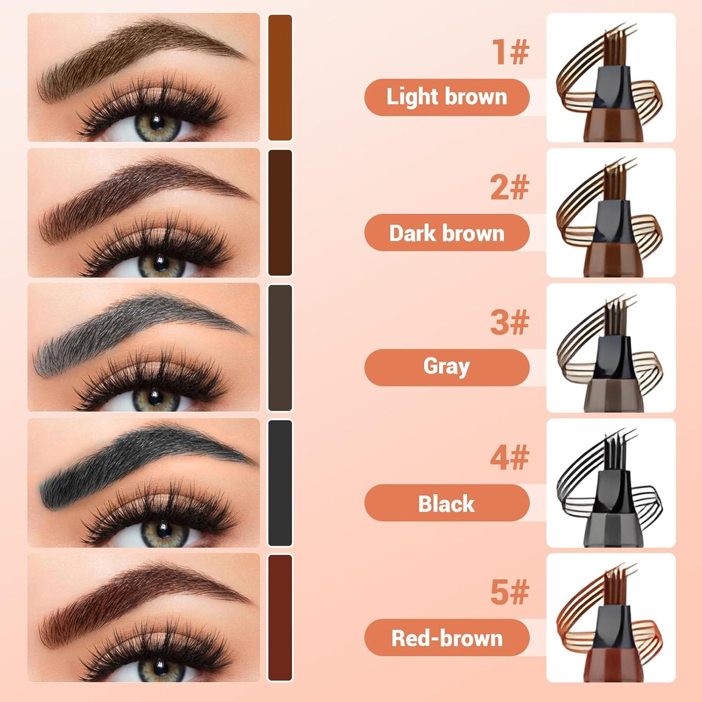 2025 New Magic Eyebrow Pencil, 4 Tipped Precise Brow Pen 3D Waterproof Microblading Contouring Pen Fine Stroke Microblading Eyebrow Pencil Creates Natural (Red Brown)