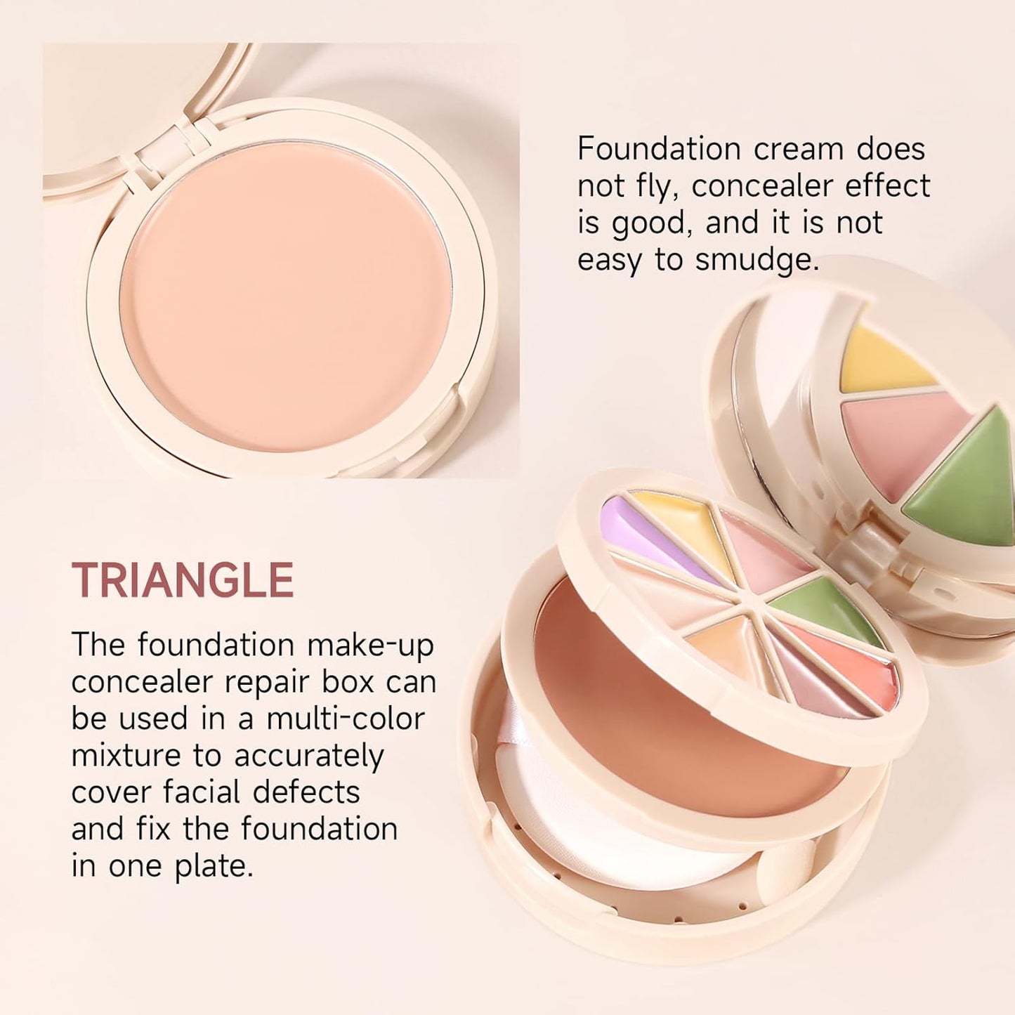 Foundation Concealer Palette with Makeup Sponges & Applicator, 11 Pcs Foundation Powder Concealers Eye shadows Blush Makeup Brushes, 2 in 1 Compact Contouring Duo Layer Plate, Pearl White