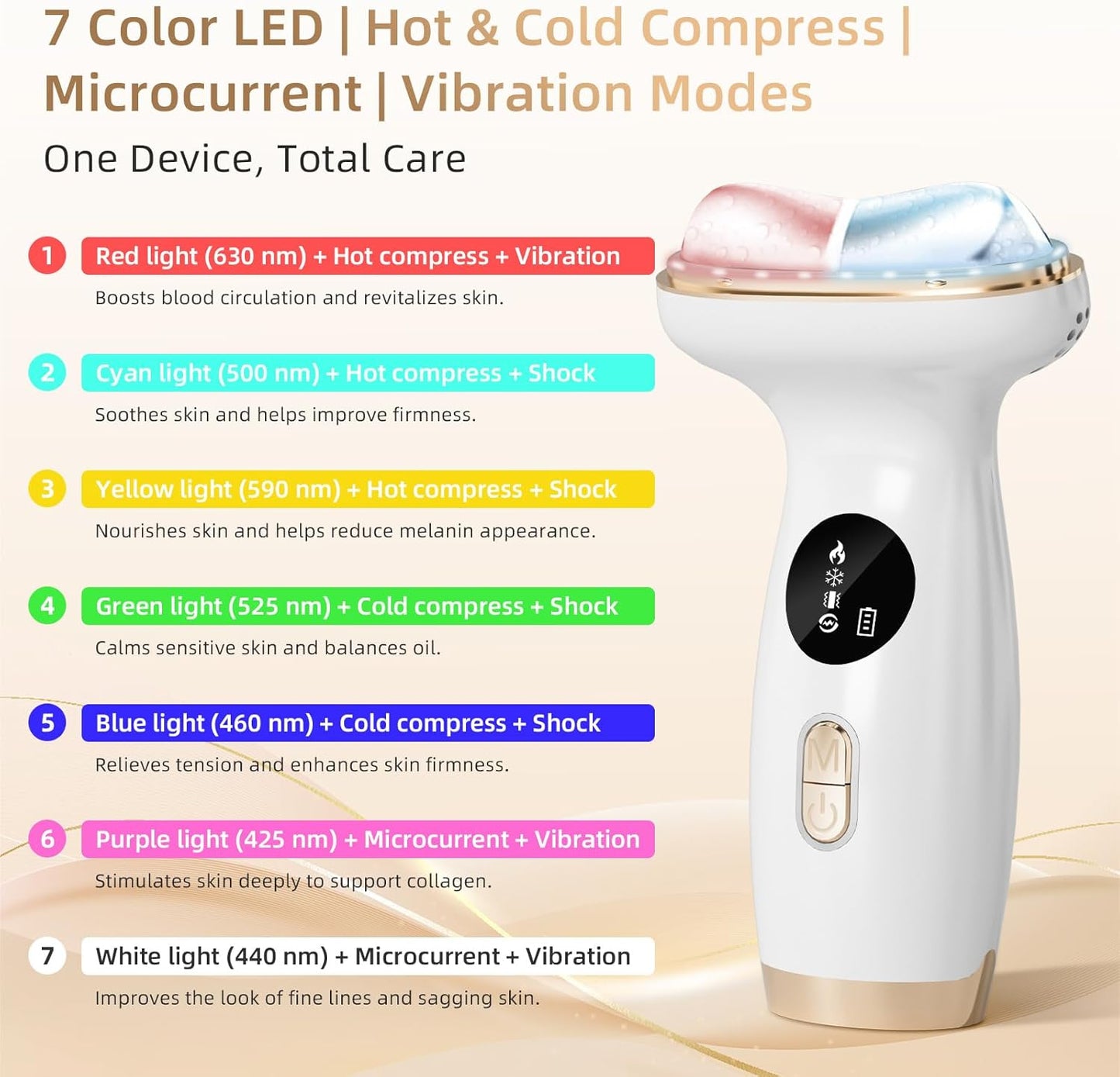 Cold Heat Facial Massager with Red Light Therapy, 7-in-1 LED Gua Sha Sculptor, Microcurrent, Vibration for Face Neck Eye Lifting, Wrinkles, Puffiness, Firming, USB-C Rechargeable Skincare Device