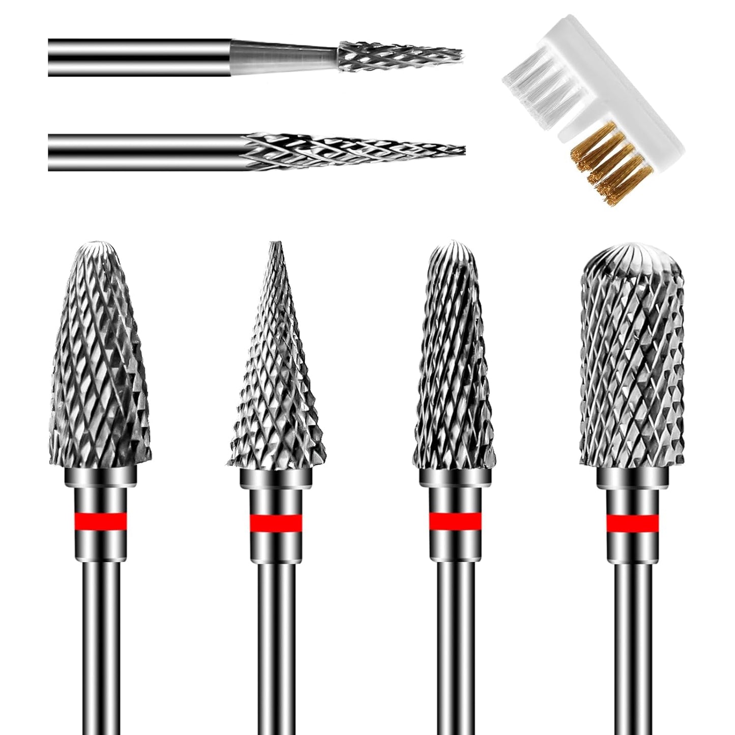 6 Pack Nail Drill Bits for Acrylic Nails, 3/32"" Shank Drill Bits for Nails, Professional Electric Cuticle Bit for Nail Drill, Cuticle Cleaner Nail Gel Polish Remover Tool for Home Salon-Red