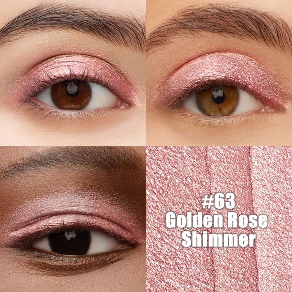 Gold Rose Shimmer Cream Eye Shadow Stick Makeup for Women, Shimmer Eyeliner Pencil Eyeshadow Brightener Stick for Eyes, Waterproof Eyeshadow Applicator Blendable sombras para ojos 63#