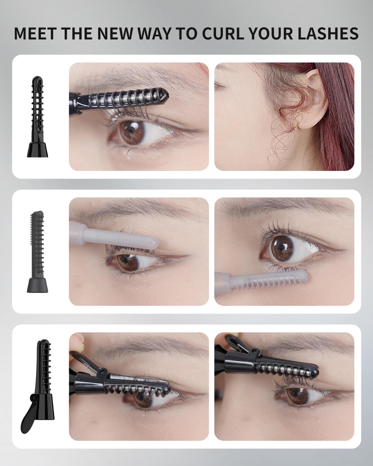 COPPA Electric Lash Curler, LP-1 Lipstick Type 3-in-1 Heated Eyelash Curler with 3 Brush Heads 3 Curling Modes and 3 Temp & 5s Quick Heat-up, Perfect for Beginners and Makeup Pros, Black