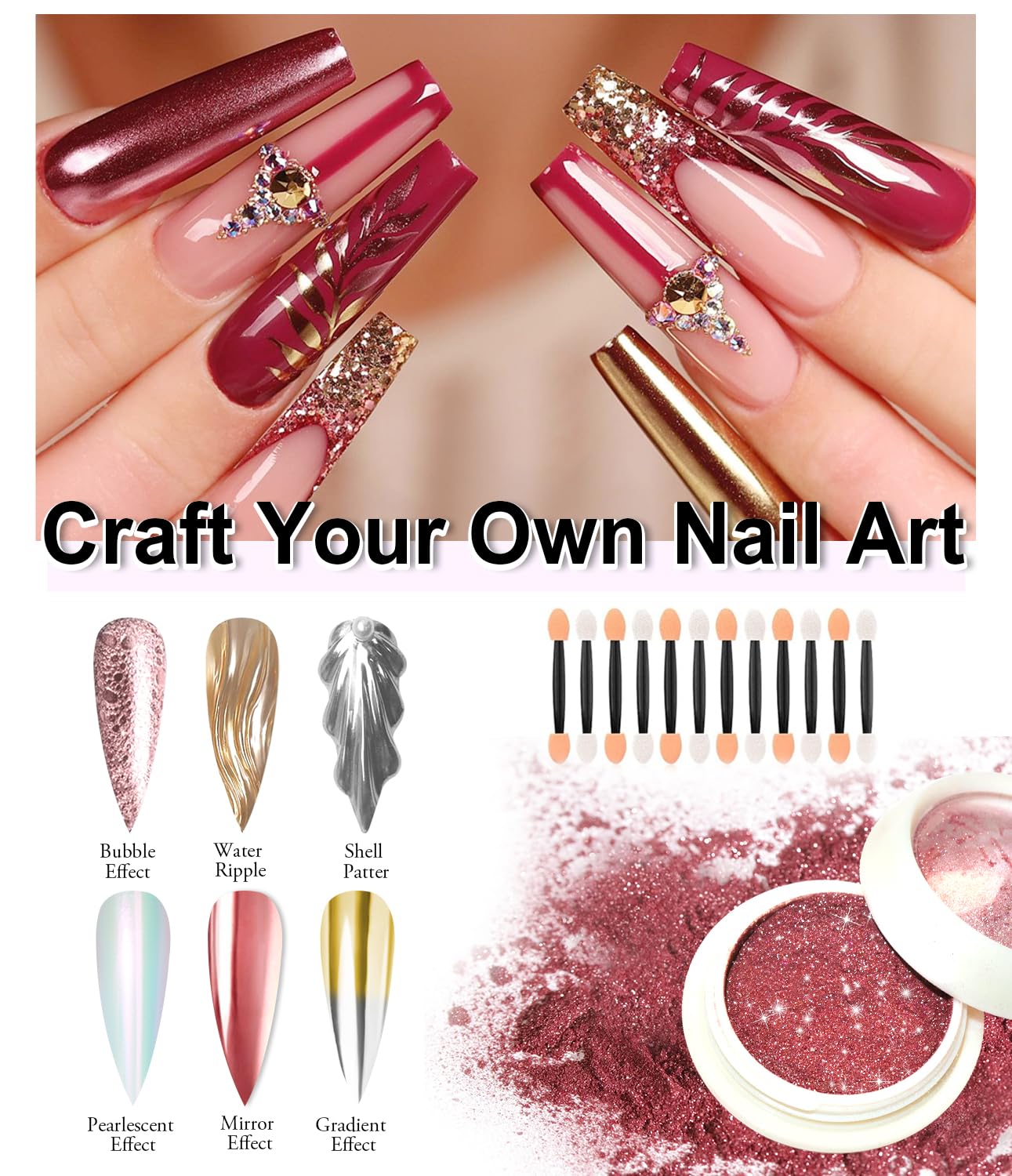 24Pcs Chrome Nail Powder - Metallic Mirror Effect Holographic Aurora Iridescent Pearlescent Nail Chrome Powder for Gel Nails DIY Manicure Nail Art Decoration Gift for Women