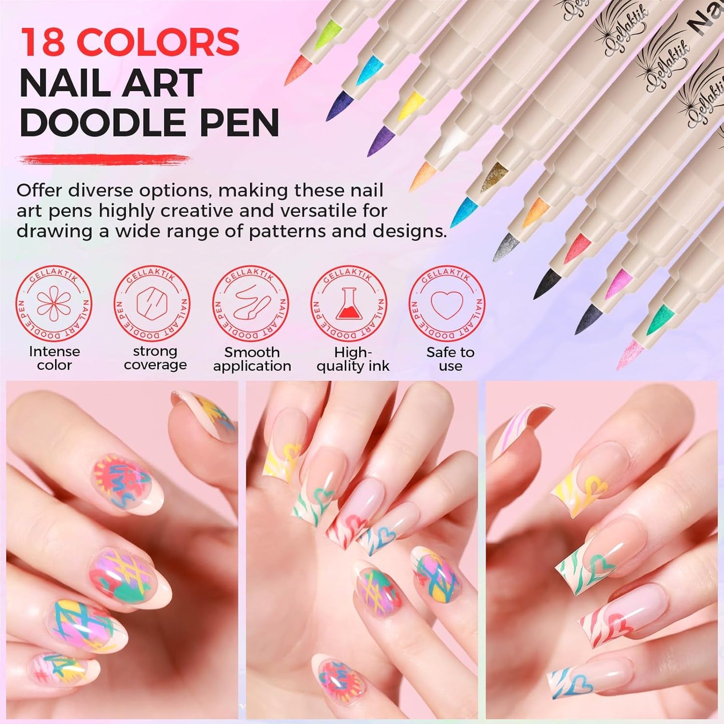 12 Colors Nail Art Pens Set, 3D Nail Polish Pens Quick-Drying Acrylic Paint Markers, Dotting Liner Brush for DIY Nail Design, Home & Salon Manicure Tools
