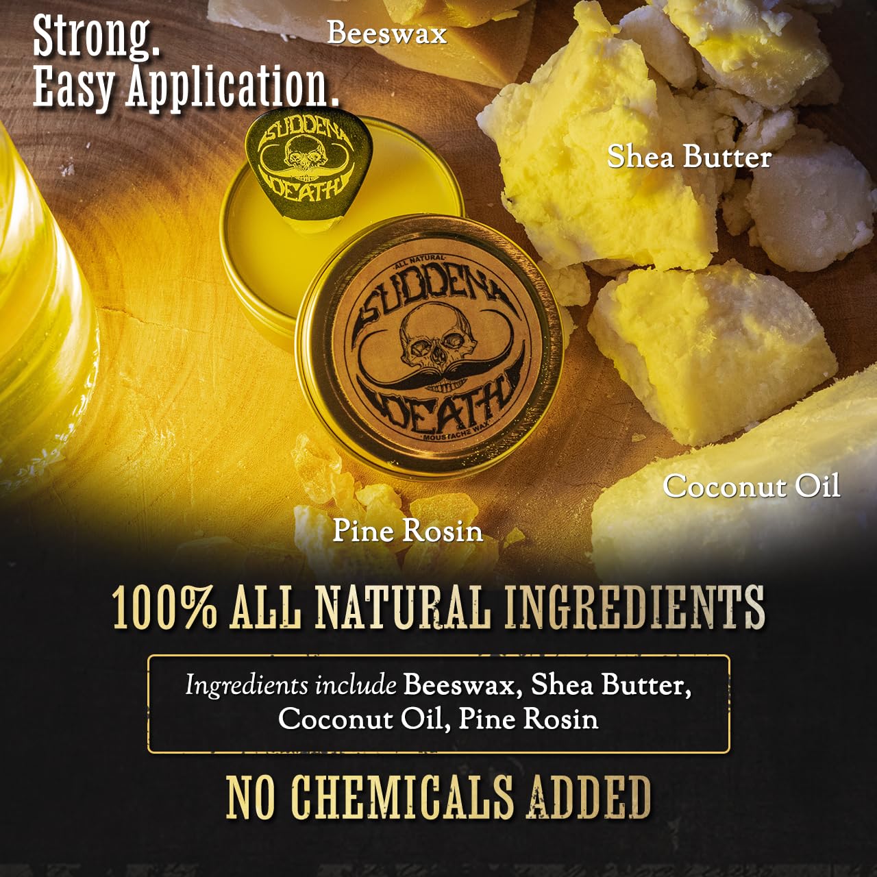 Mustache Wax Strong Hold Sudden Death 1 oz Tin & Platinum Death Grip Mustache Comb Mens Combo Kit - Grooming For Men Handlebar Moustache & Beard Wax Styling