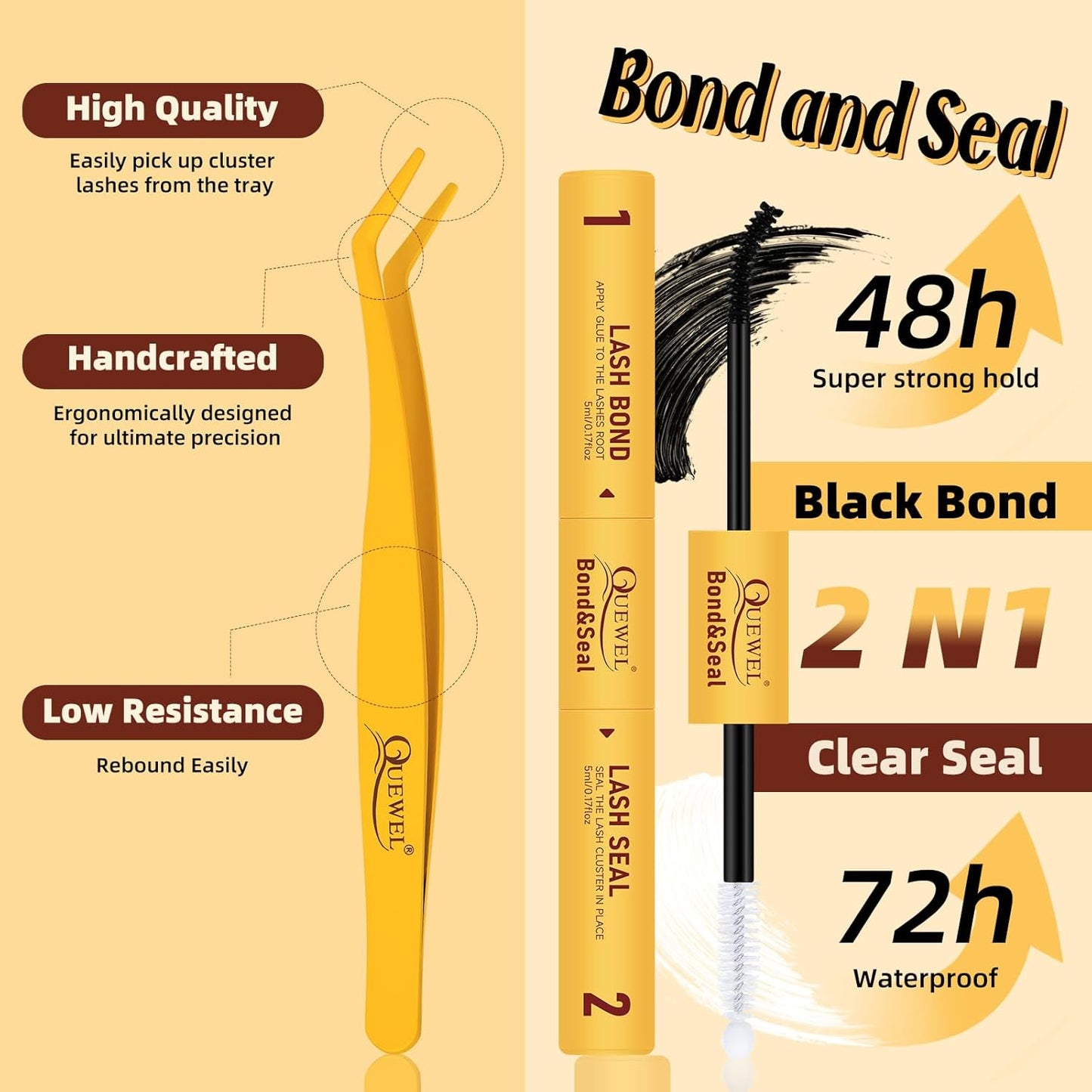 QUEWEL DIY-Lash-Extension-Kit, 280pcs 60+80+100D Lash-Clusters Mixed 10-16mm Thick Lash-Clusters-Kit with Lash Bond and Seal, and Cluster Lashes Tweezers Easy DIY at Home(60+80+100 KIT)