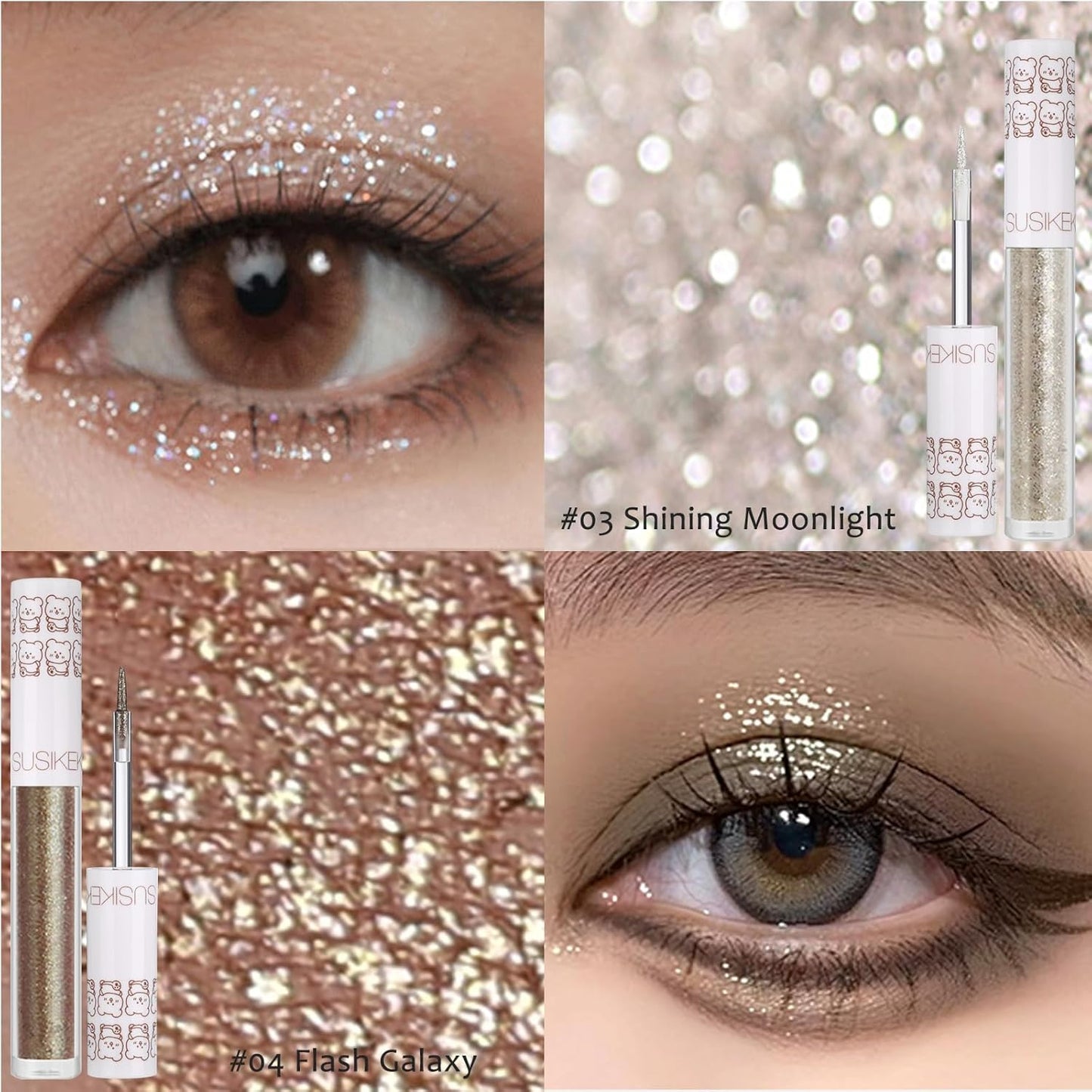 Eye Glitter Liquid Eyeshadow Eyeliner Set(6Pcs), Glittery Korean Makeup Bling Under Eye Shadows, Shimmer Tear Drop Make Up Gift Kit, Quick-Dry, Long-Lasting Loose Glitter Glue for Crystal Makeup