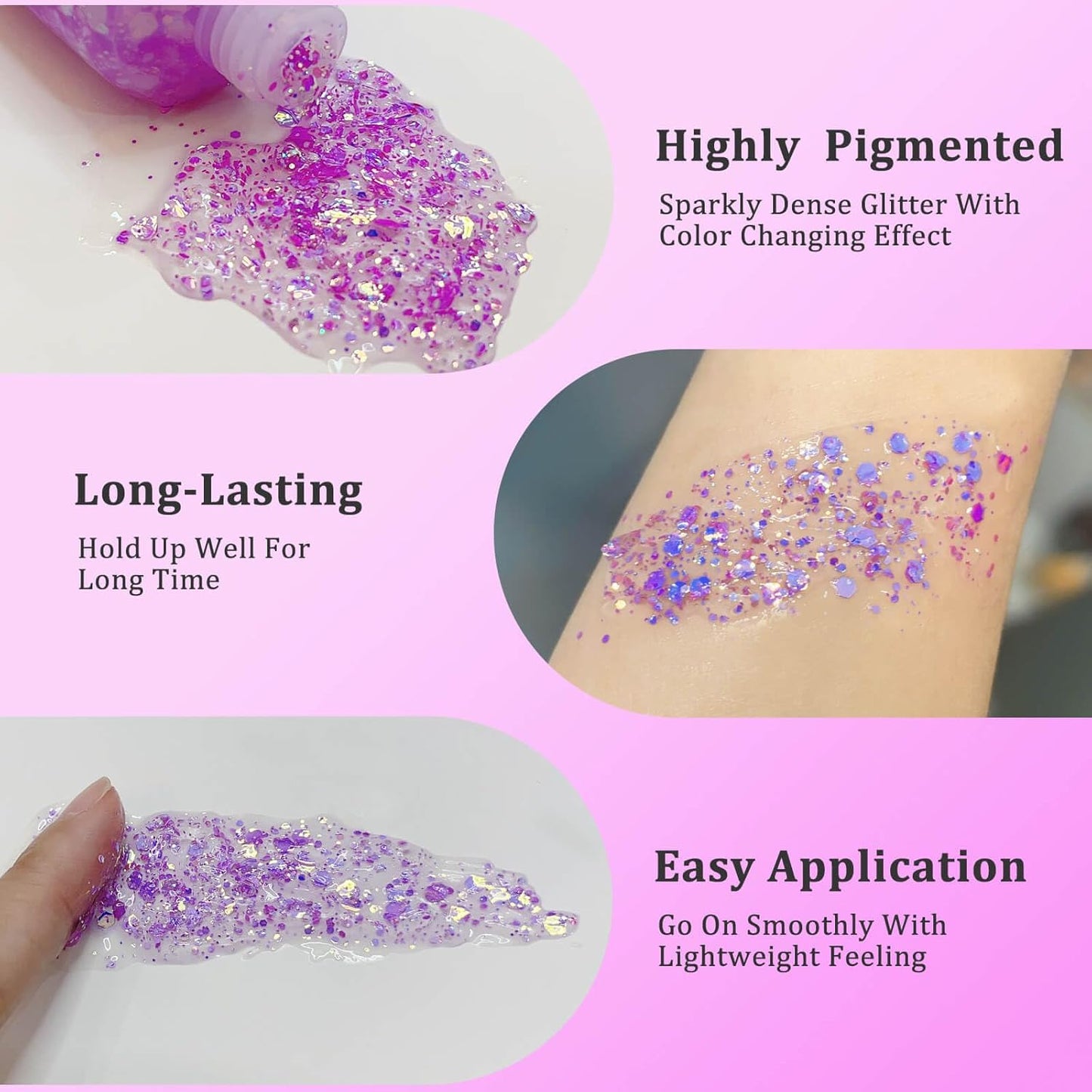 MEICOLY Chameleon Light Purple Body Glitter,Chunky Face Glitter for Halloween,Color Changing Mermaid Face Glitter Gel,Holographic Glitter Sequins for Face Body Hair,Festival Party Cheer Glitter Makeup