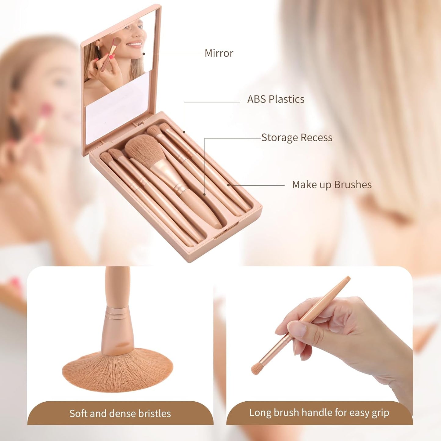 Travel Makeup Brush Set, travel make up brushes sets mini eye shadow kits small size eyeshadow case eyes makup brushed makeuo soft brushs basic cosmetic profesional tools (Apricot)