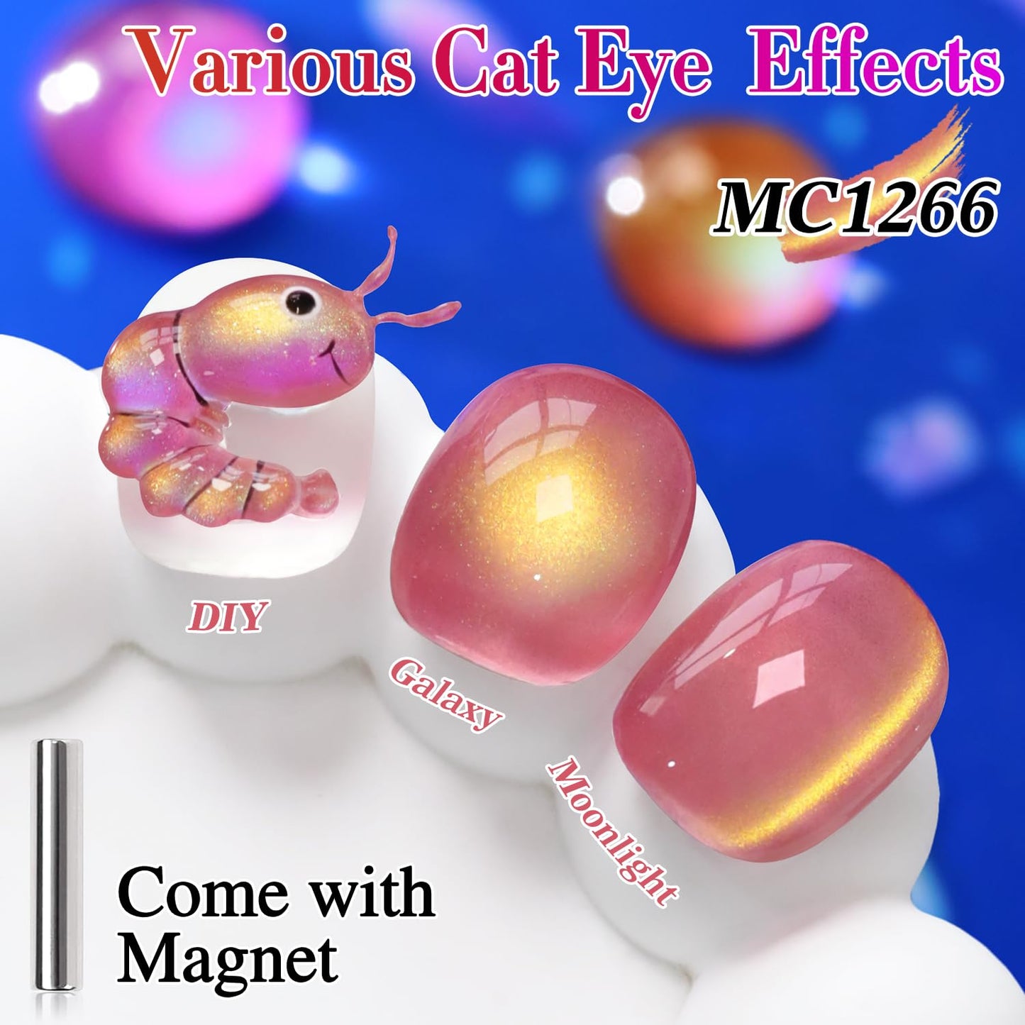 Double Rhythm Jelly Glass Cat Eye Gel Polish with Magnet 15ML Holographic Glitter Shimmer Translucent Sheer Color Magnetic Nail Polish Salon DIY at Home (Navy Purple-MC1266)