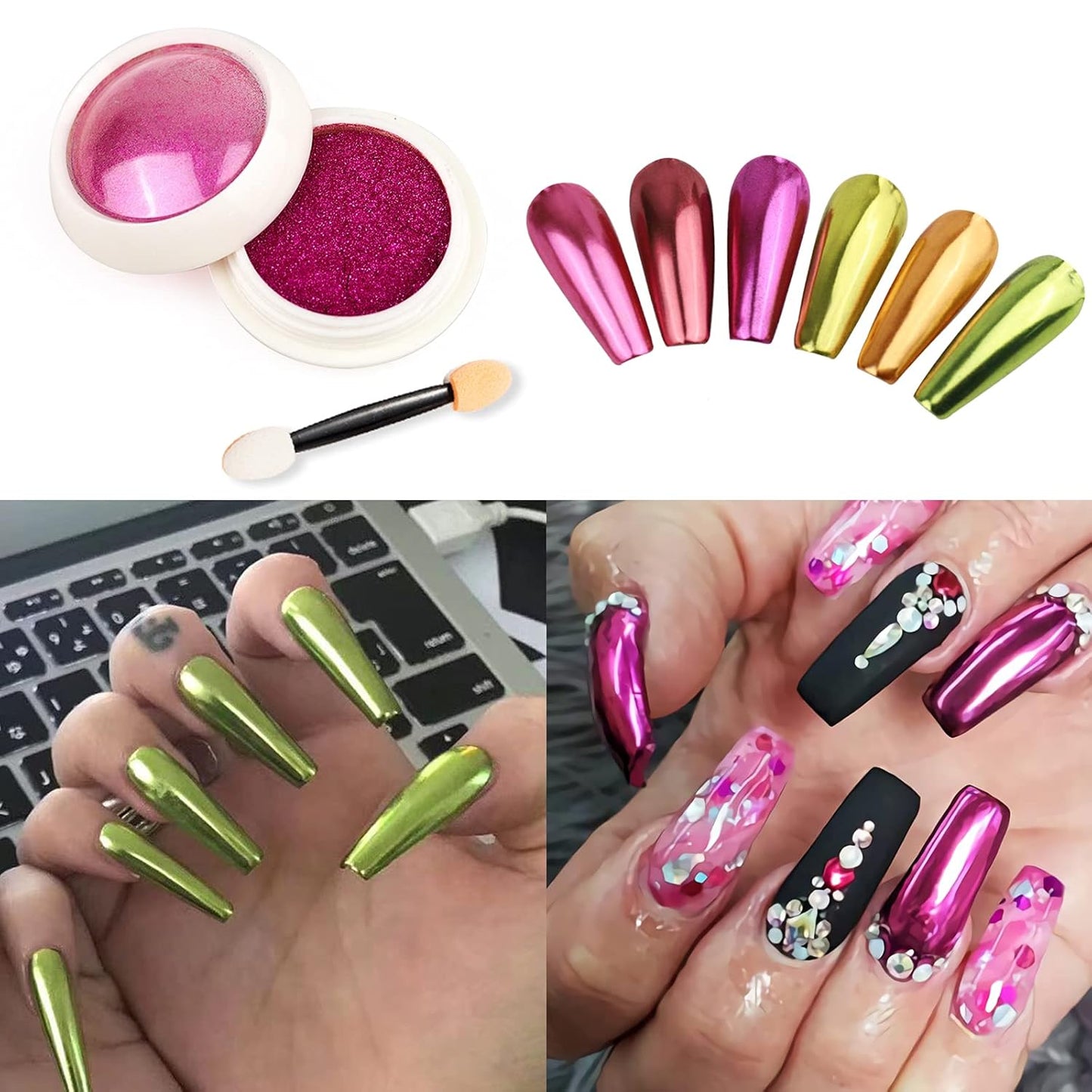 6 Box Chrome Nail Powder, Chrome Effect Nail Powder Set, Shiny Nail Glitter Powder with Magic Mirror Effect for Nail Art Design Decoration(Fluorescent Color Series)