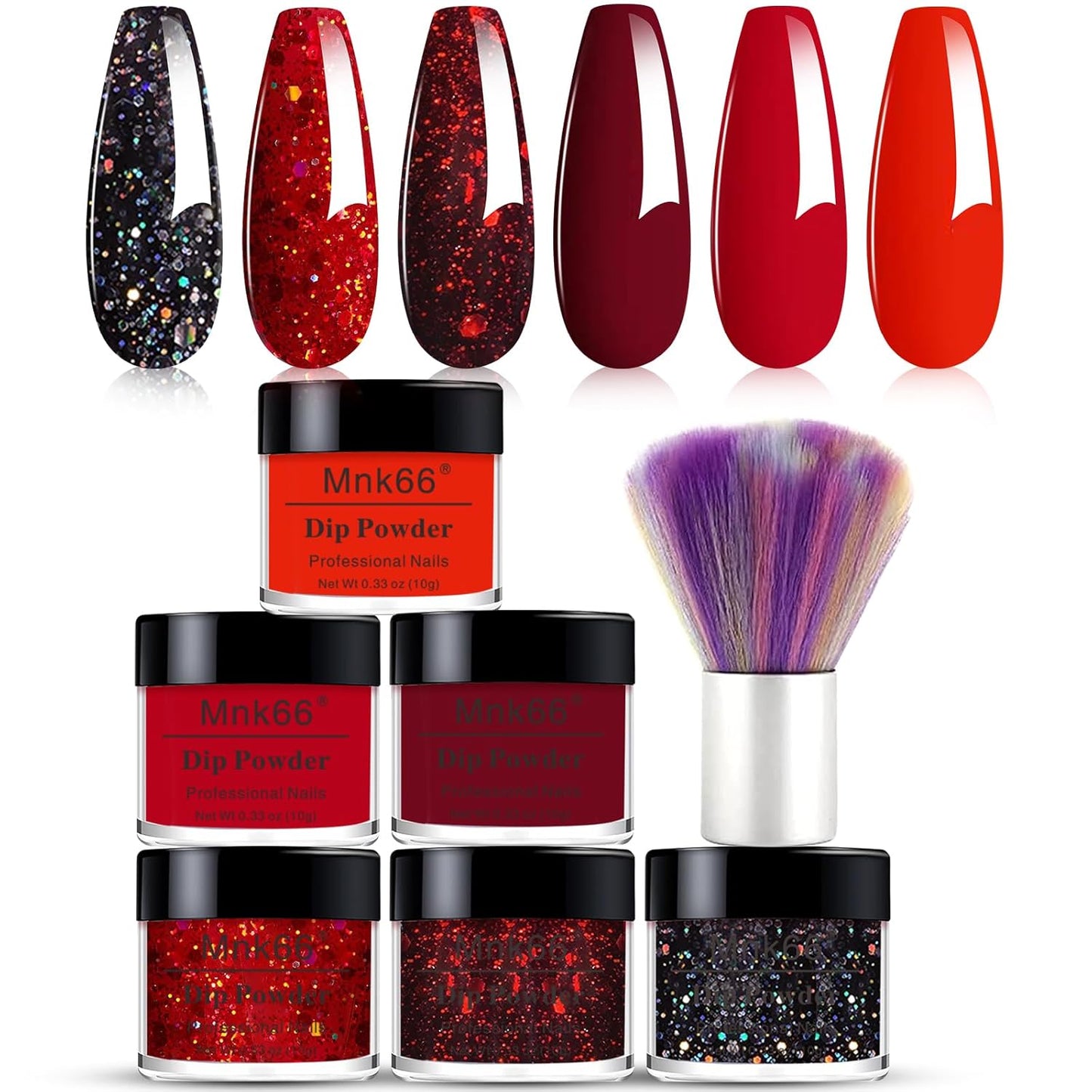 6 Colors Dip Powder Set, Red Black Holographic Glitter Christmas Dipping Powder Color Set, Glossy Nail Art Manicure DIY Salon Home Gift for Ladies (YYSDDPS-No.11-6pcs)