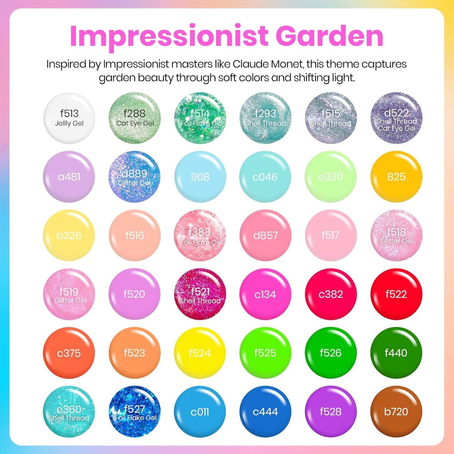 Beetles Gel Polish Kit, 36 colors Neon Gel Polish Blue Green Glitter Nail Polish with Nail Art Foil Glue Base Coat Glossy Top Coat Impressionist Garden DIY Salon Nail Manicure Kit Gifts